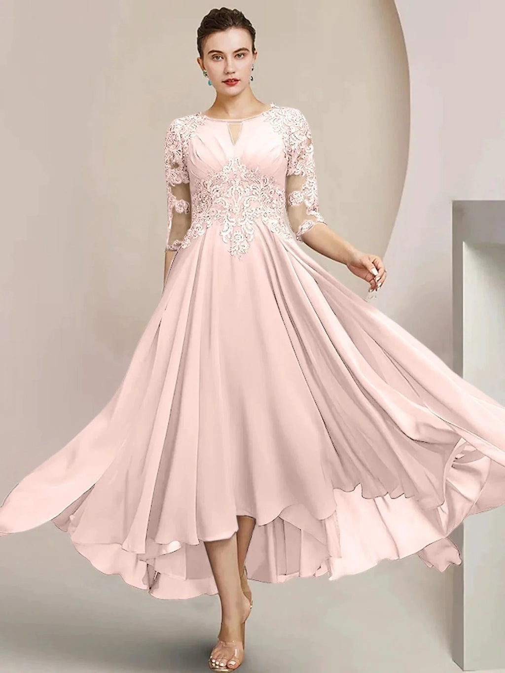 A-Line/Princess Scoop Tea-Length Mother of the Bride Dresses by Dreamylily