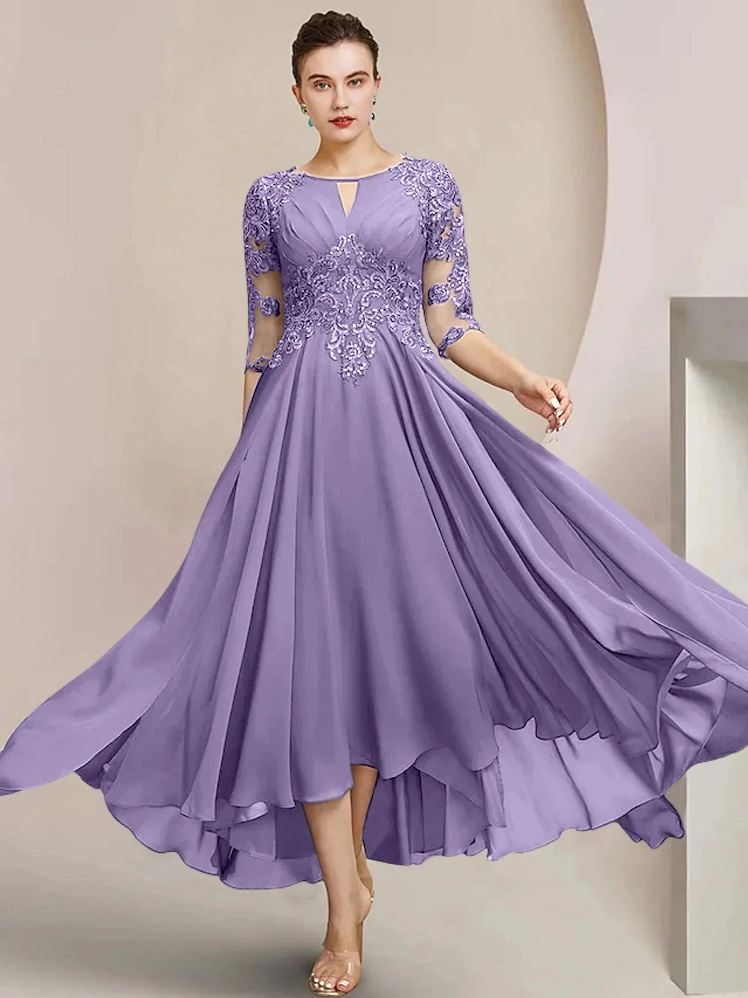 A-Line/Princess Scoop Tea-Length Mother of the Bride Dresses by Dreamylily
