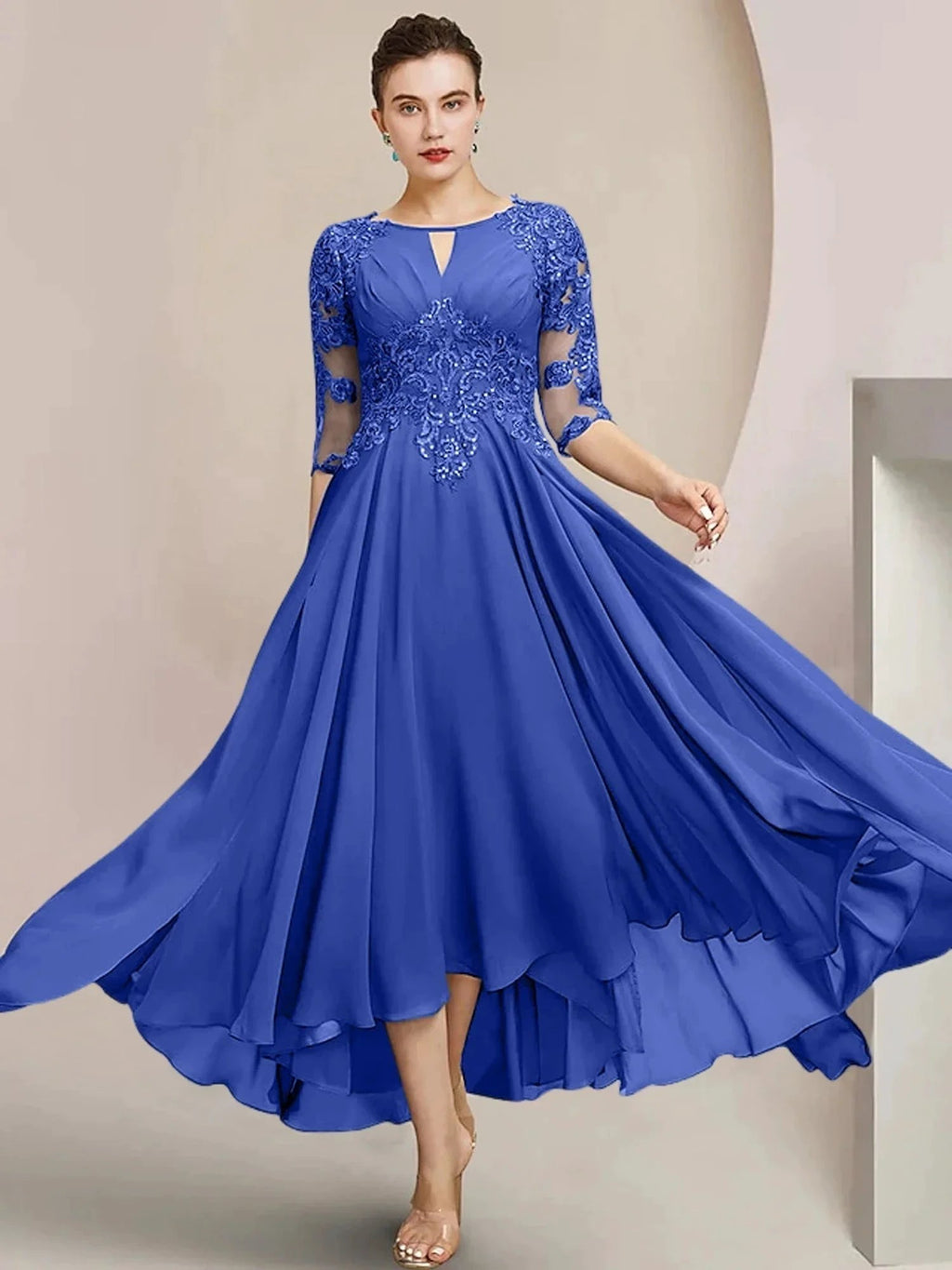 A-Line/Princess Scoop Tea-Length Mother of the Bride Dresses by Dreamylily