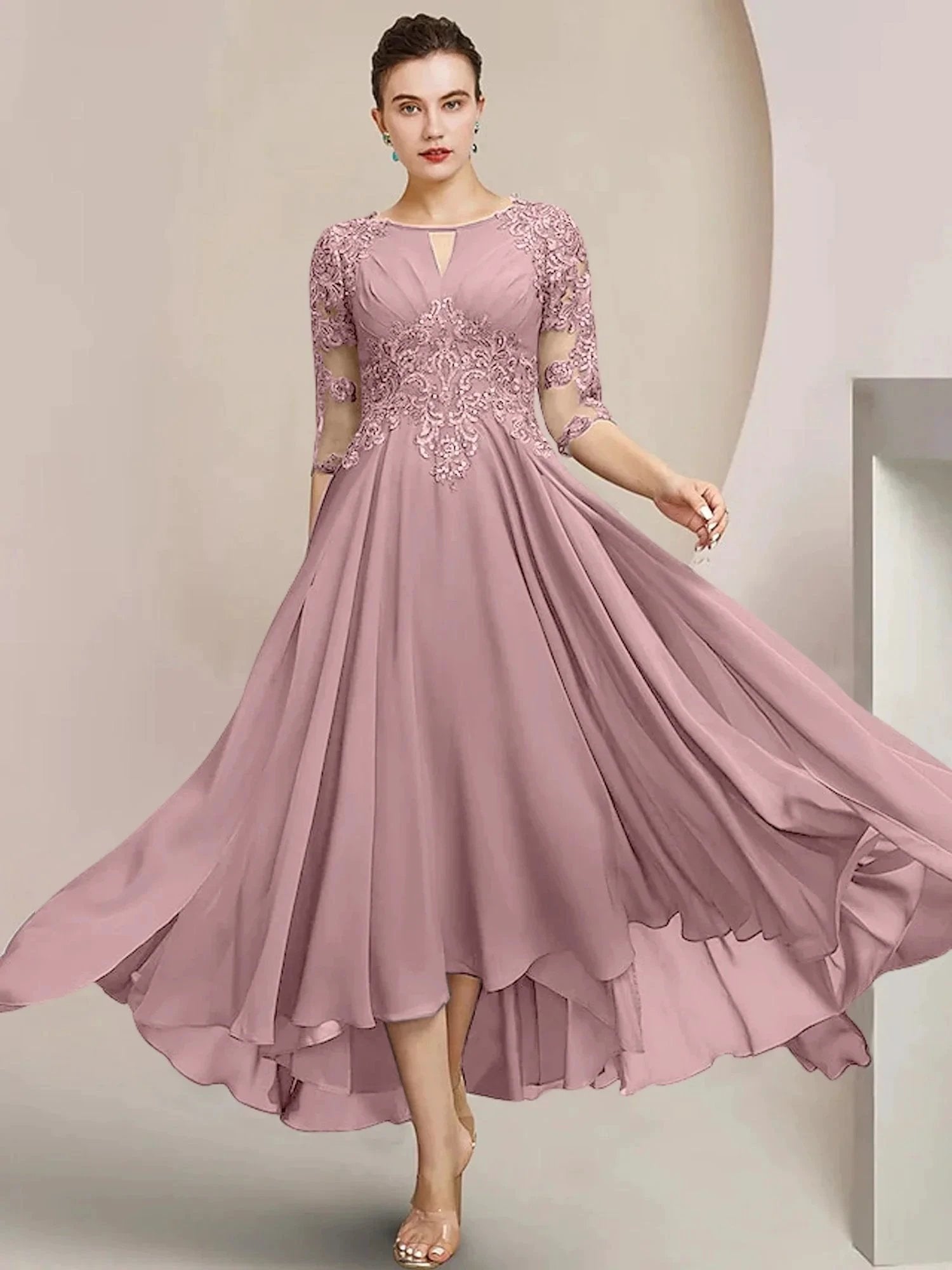 A-Line/Princess Scoop Tea-Length Mother of the Bride Dresses by Dreamylily