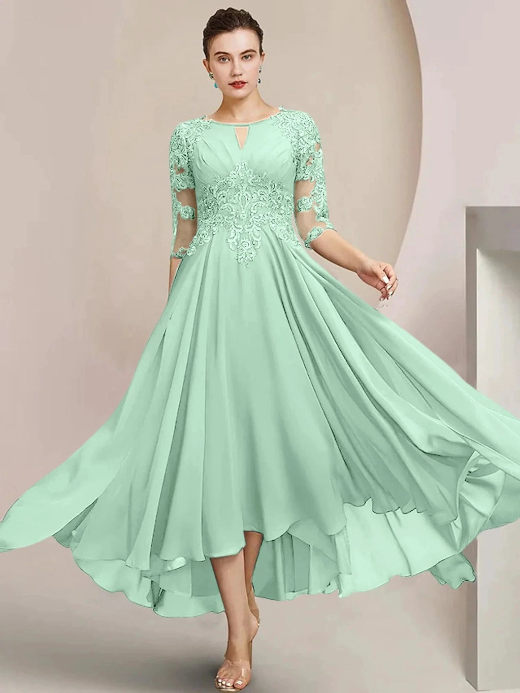 A-Line/Princess Scoop Tea-Length Mother of the Bride Dresses by Dreamylily