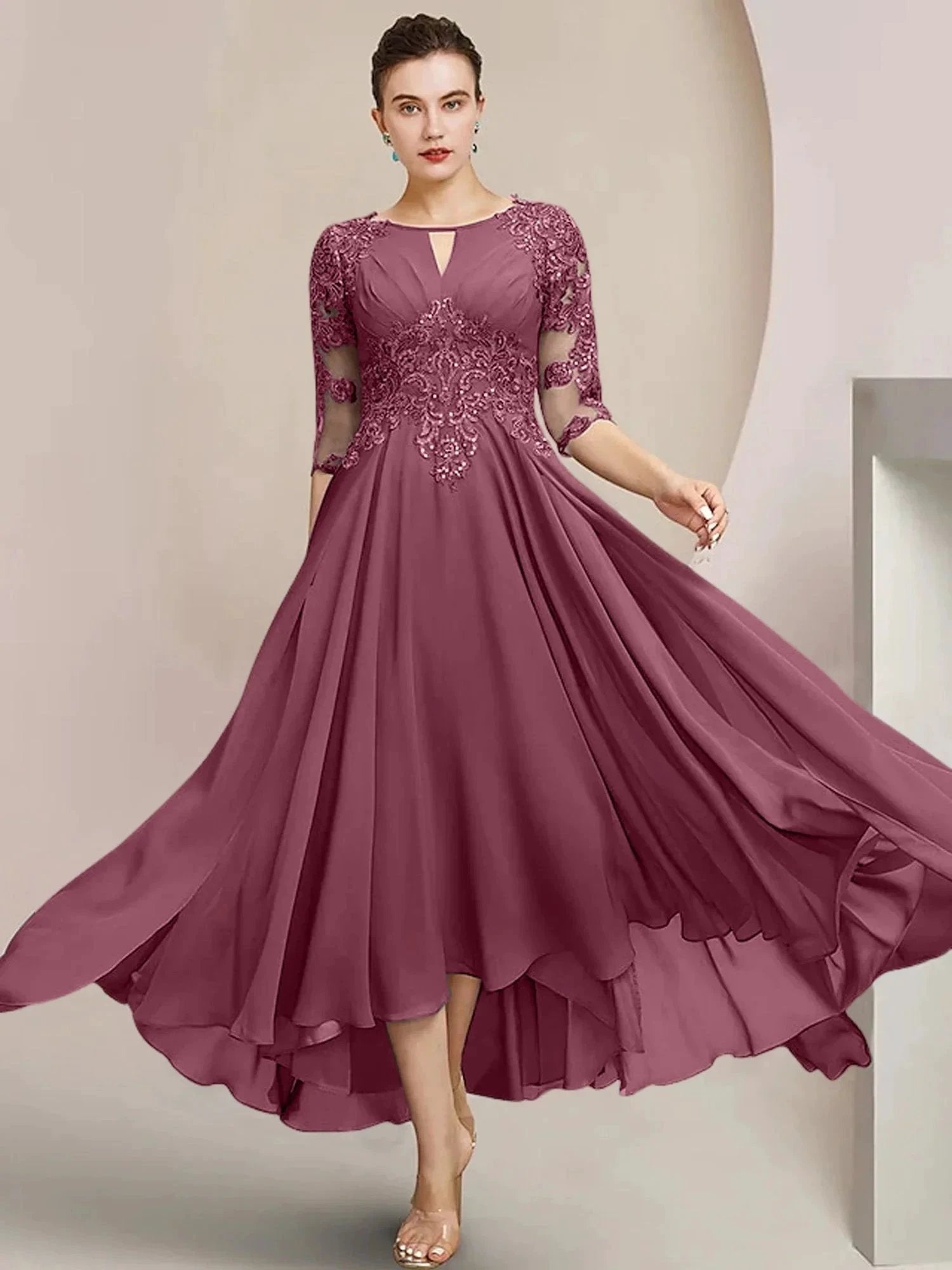 A-Line/Princess Scoop Tea-Length Mother of the Bride Dresses by Dreamylily