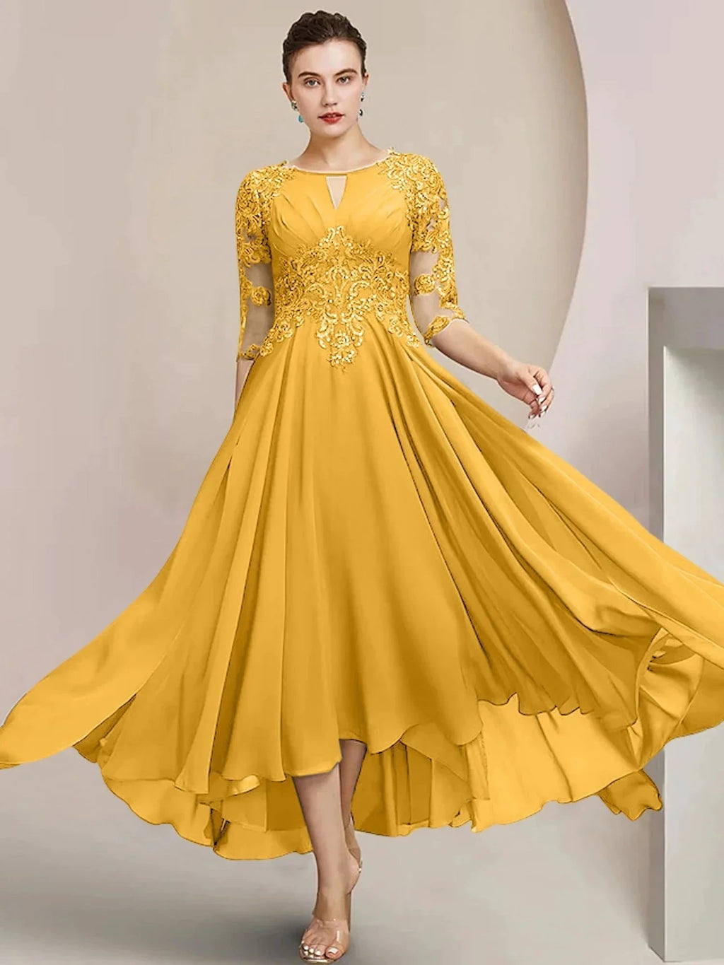 A-Line/Princess Scoop Tea-Length Mother of the Bride Dresses by Dreamylily