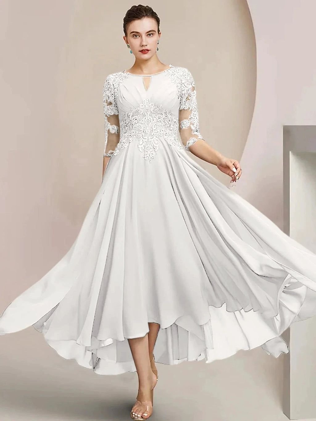 A-Line/Princess Scoop Tea-Length Mother of the Bride Dresses by Dreamylily