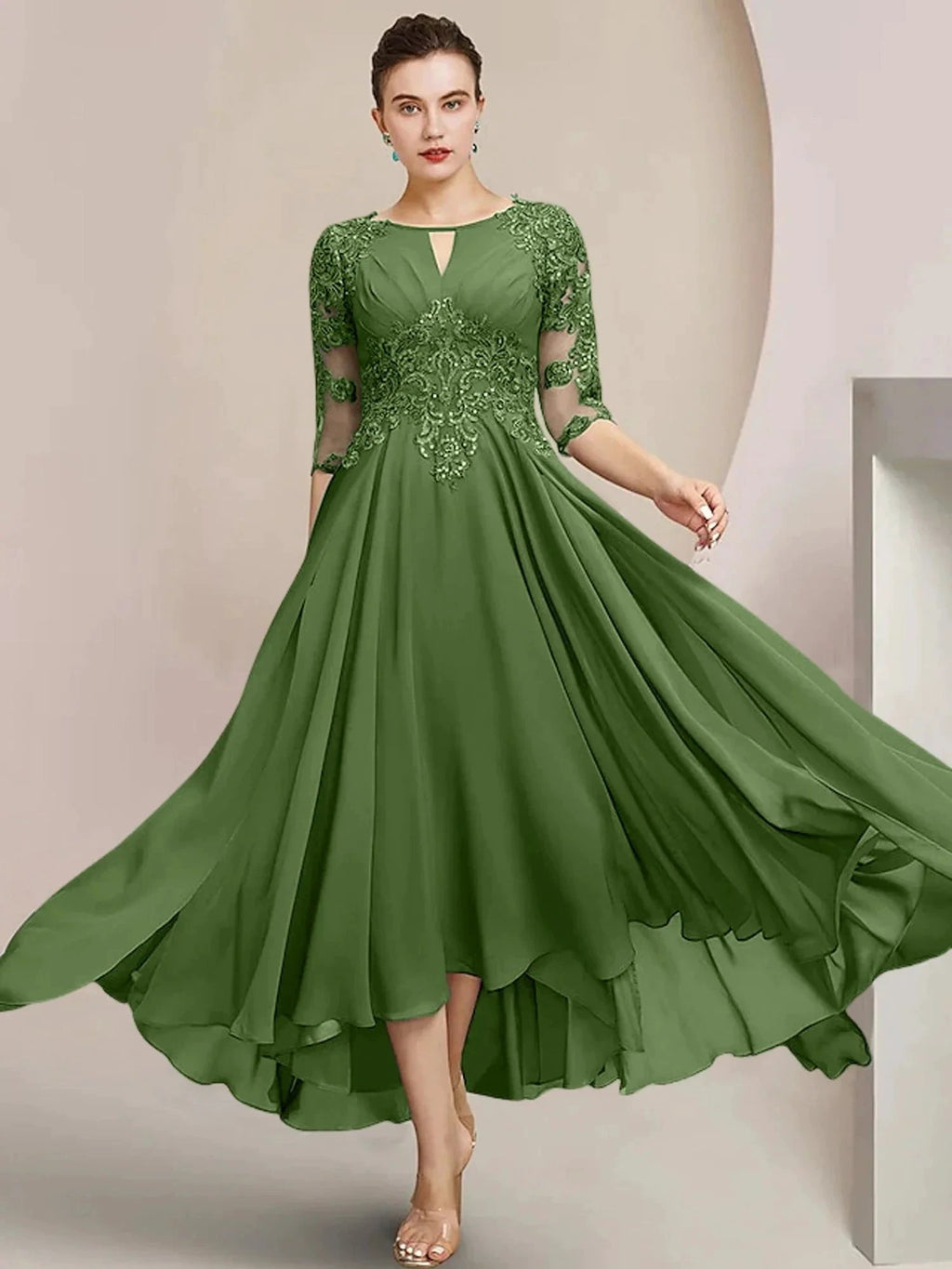 A-Line/Princess Scoop Tea-Length Mother of the Bride Dresses by Dreamylily