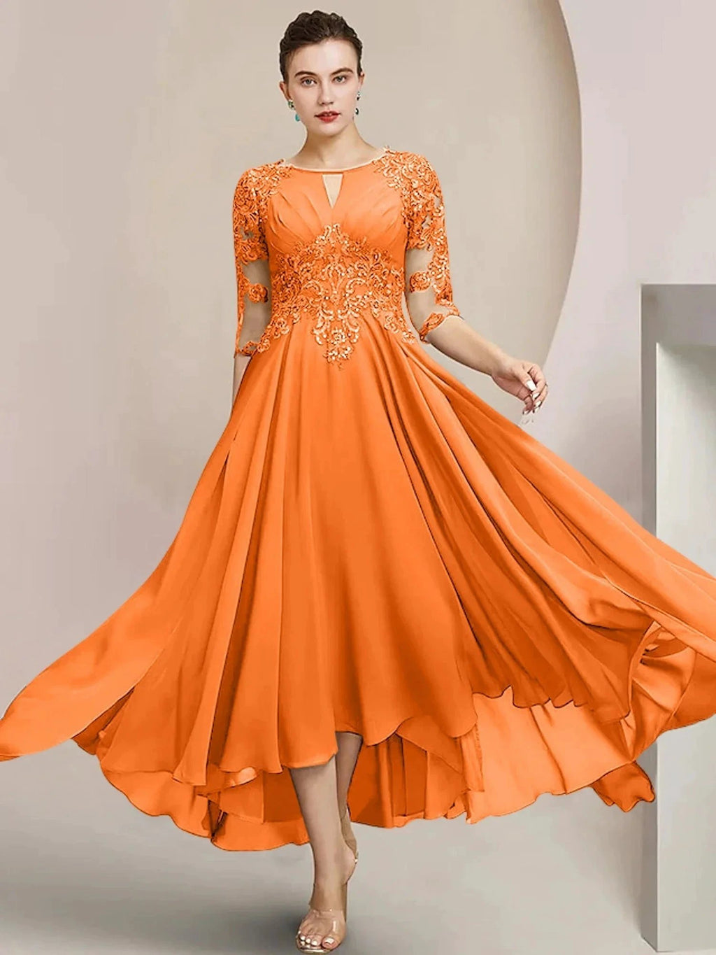 A-Line/Princess Scoop Tea-Length Mother of the Bride Dresses by Dreamylily