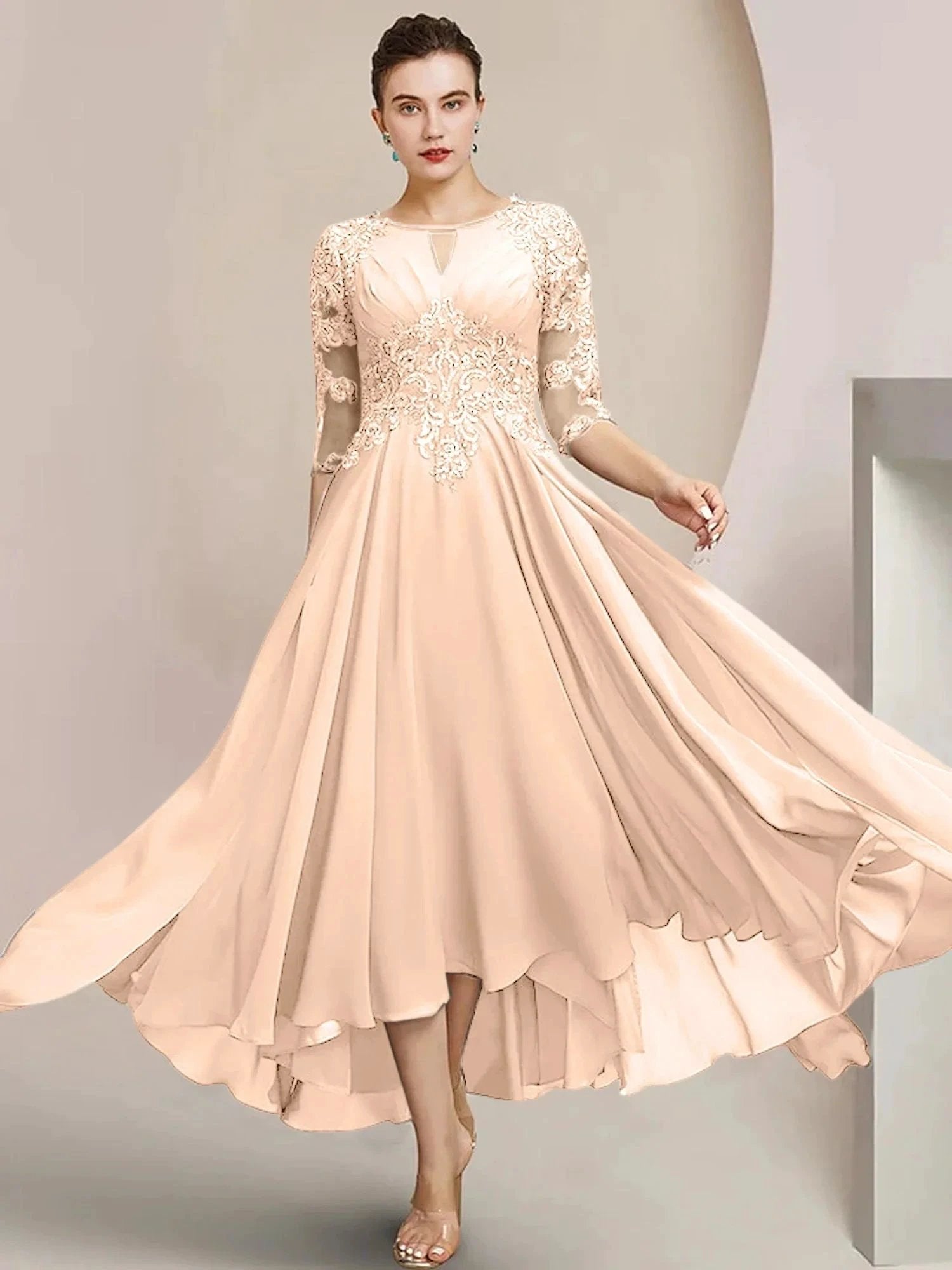 A-Line/Princess Scoop Tea-Length Mother of the Bride Dresses by Dreamylily