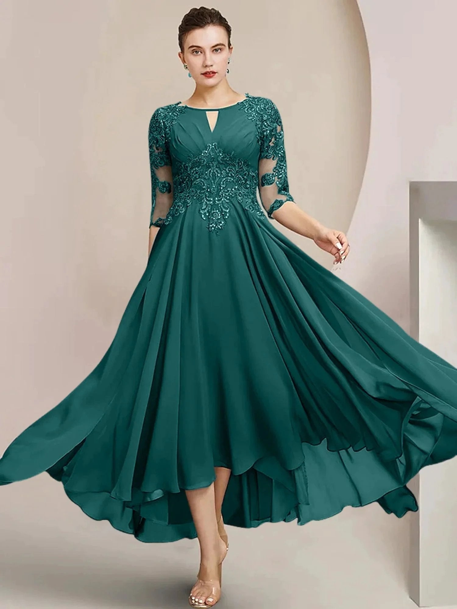 A-Line/Princess Scoop Tea-Length Mother of the Bride Dresses by Dreamylily