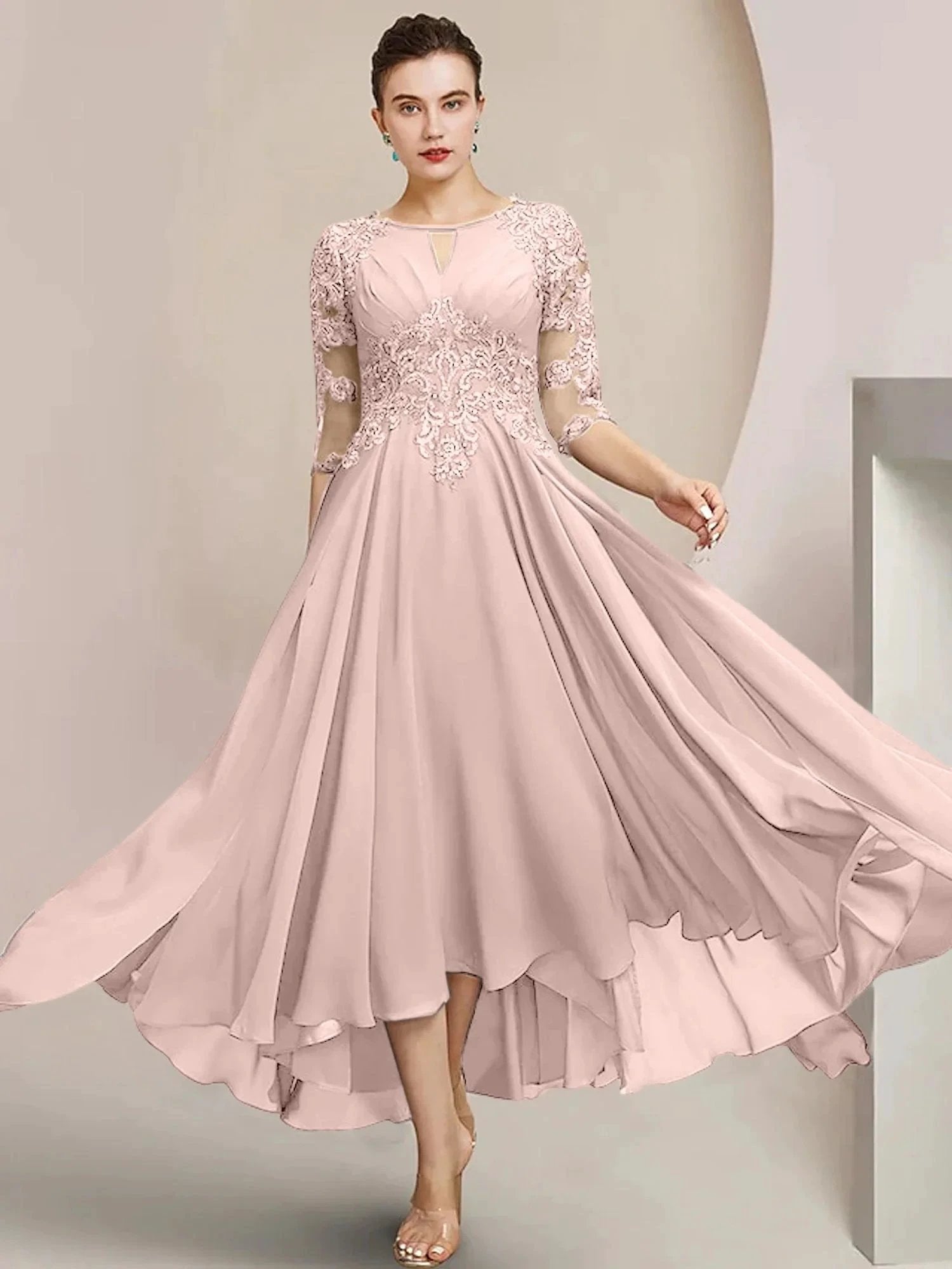 A-Line/Princess Scoop Tea-Length Mother of the Bride Dresses by Dreamylily