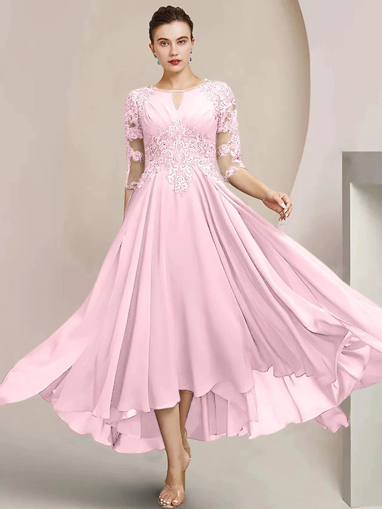 A-Line/Princess Scoop Tea-Length Mother of the Bride Dresses by Dreamylily