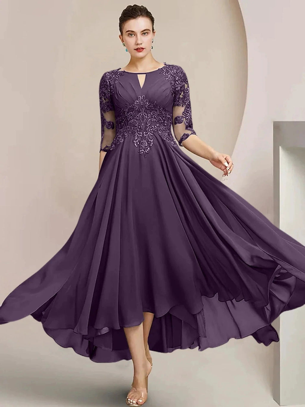 A-Line/Princess Scoop Tea-Length Mother of the Bride Dresses by Dreamylily