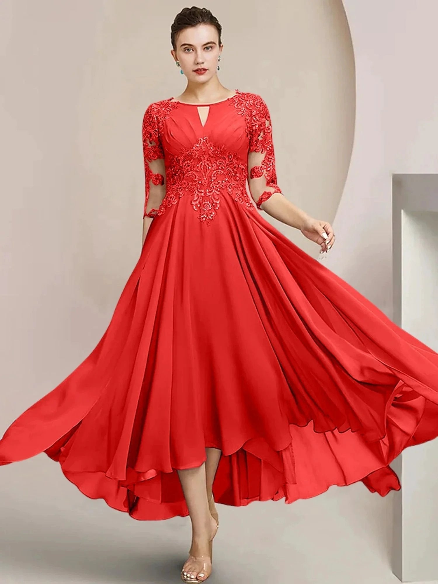 A-Line/Princess Scoop Tea-Length Mother of the Bride Dresses by Dreamylily