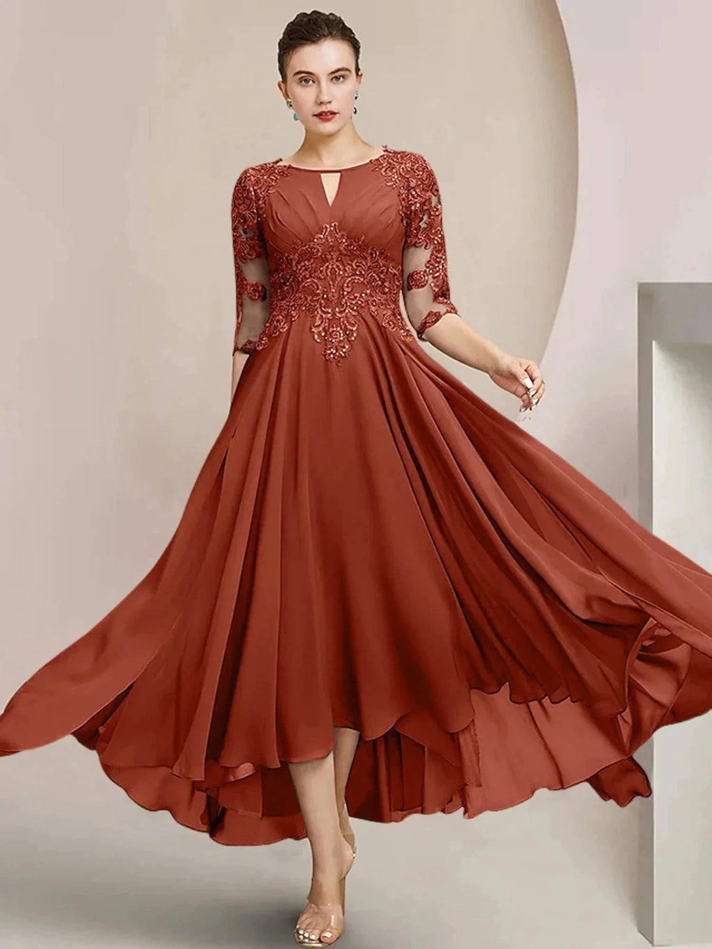 A-Line/Princess Scoop Tea-Length Mother of the Bride Dresses by Dreamylily