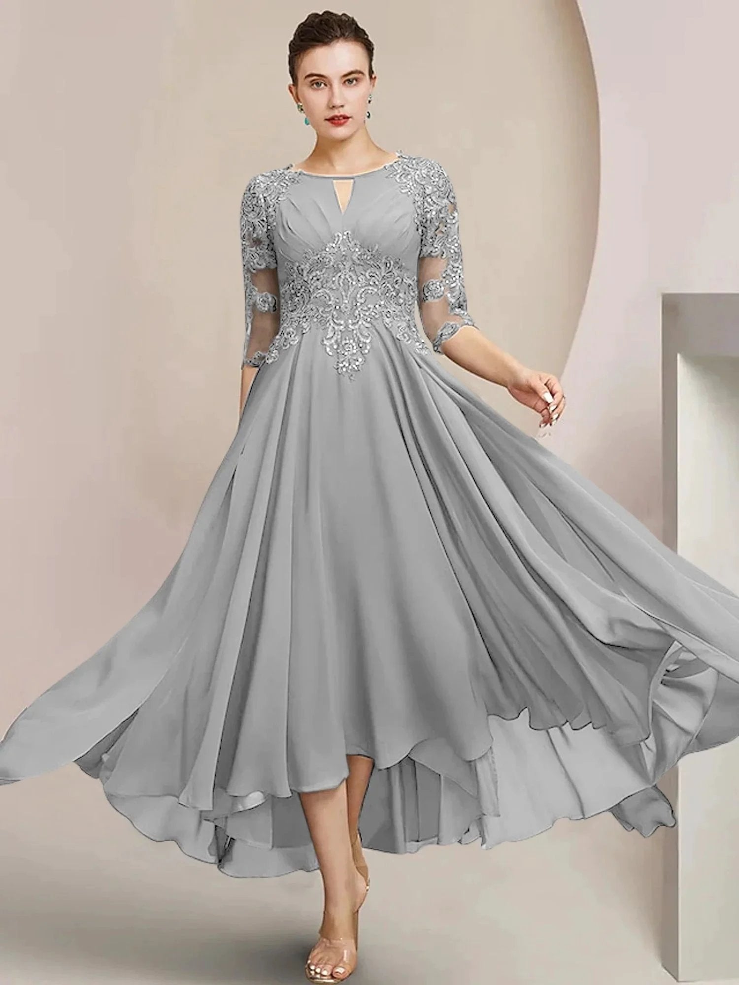 A-Line/Princess Scoop Tea-Length Mother of the Bride Dresses by Dreamylily