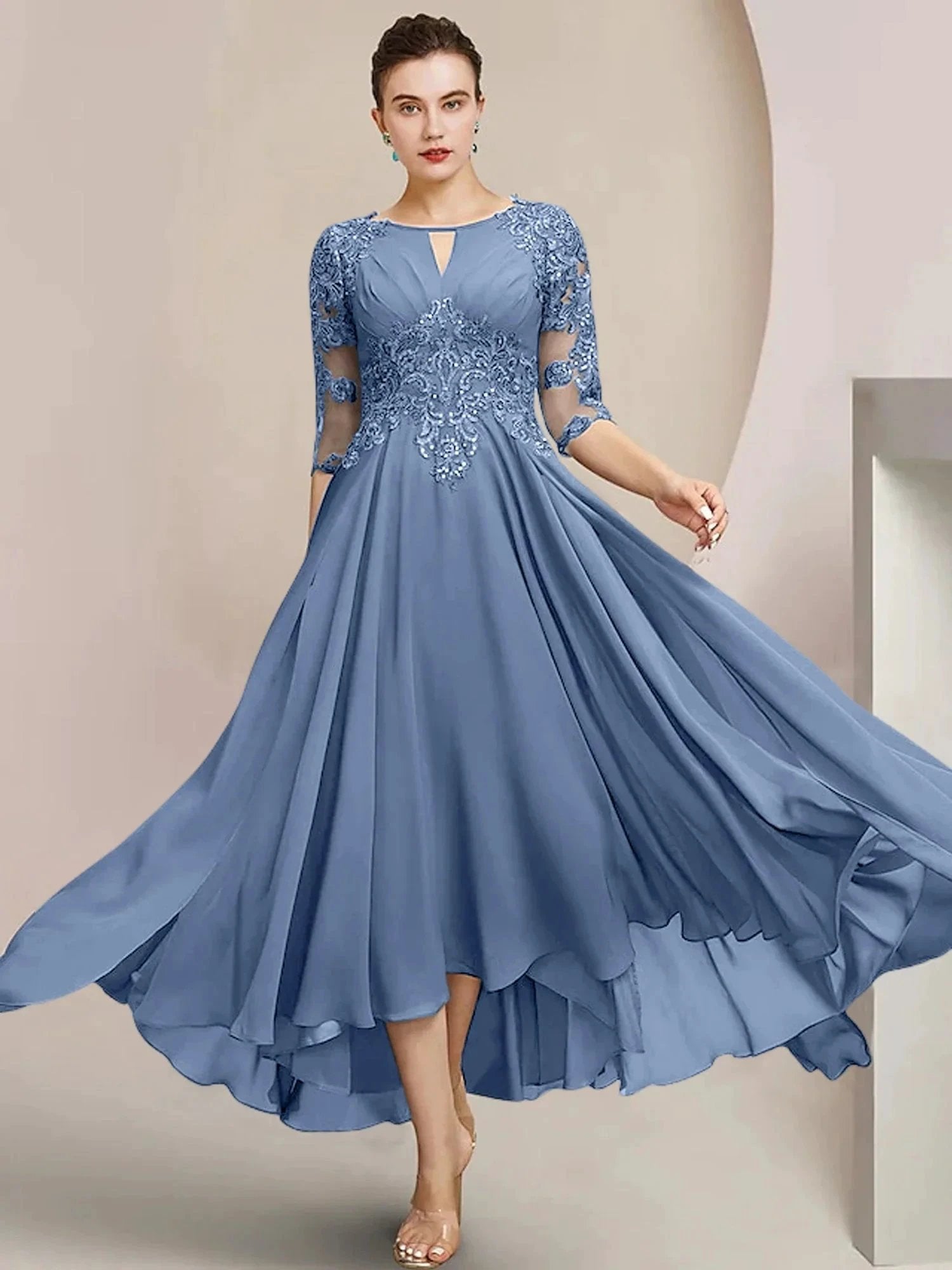 A-Line/Princess Scoop Tea-Length Mother of the Bride Dresses by Dreamylily