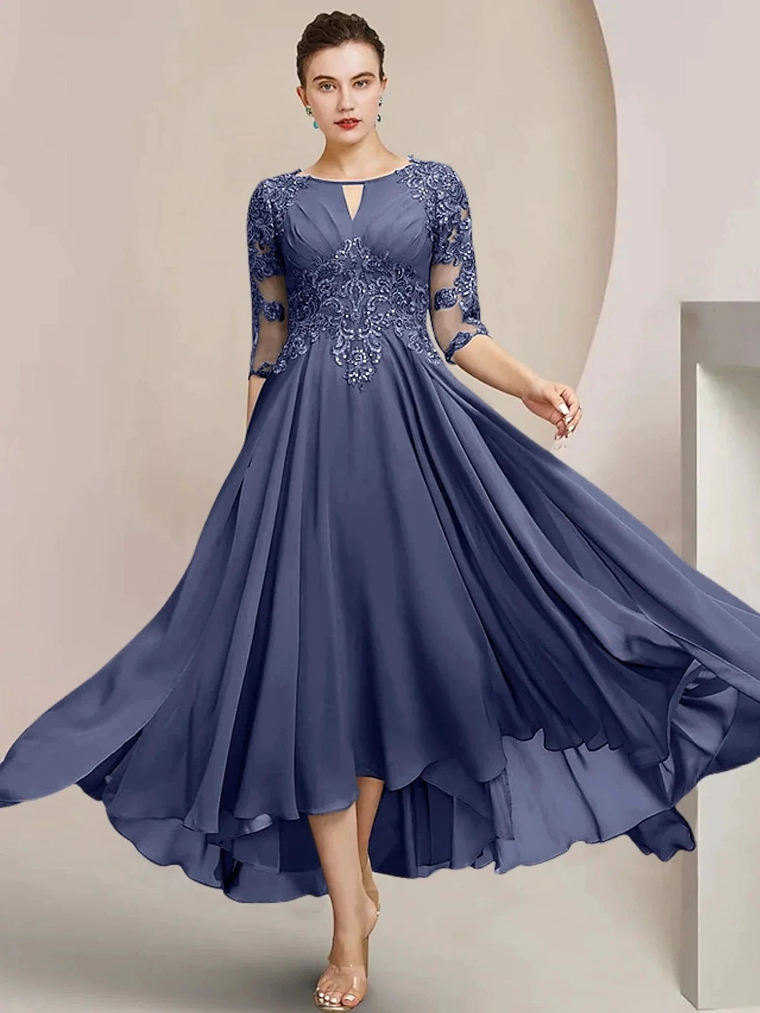 A-Line/Princess Scoop Tea-Length Mother of the Bride Dresses by Dreamylily
