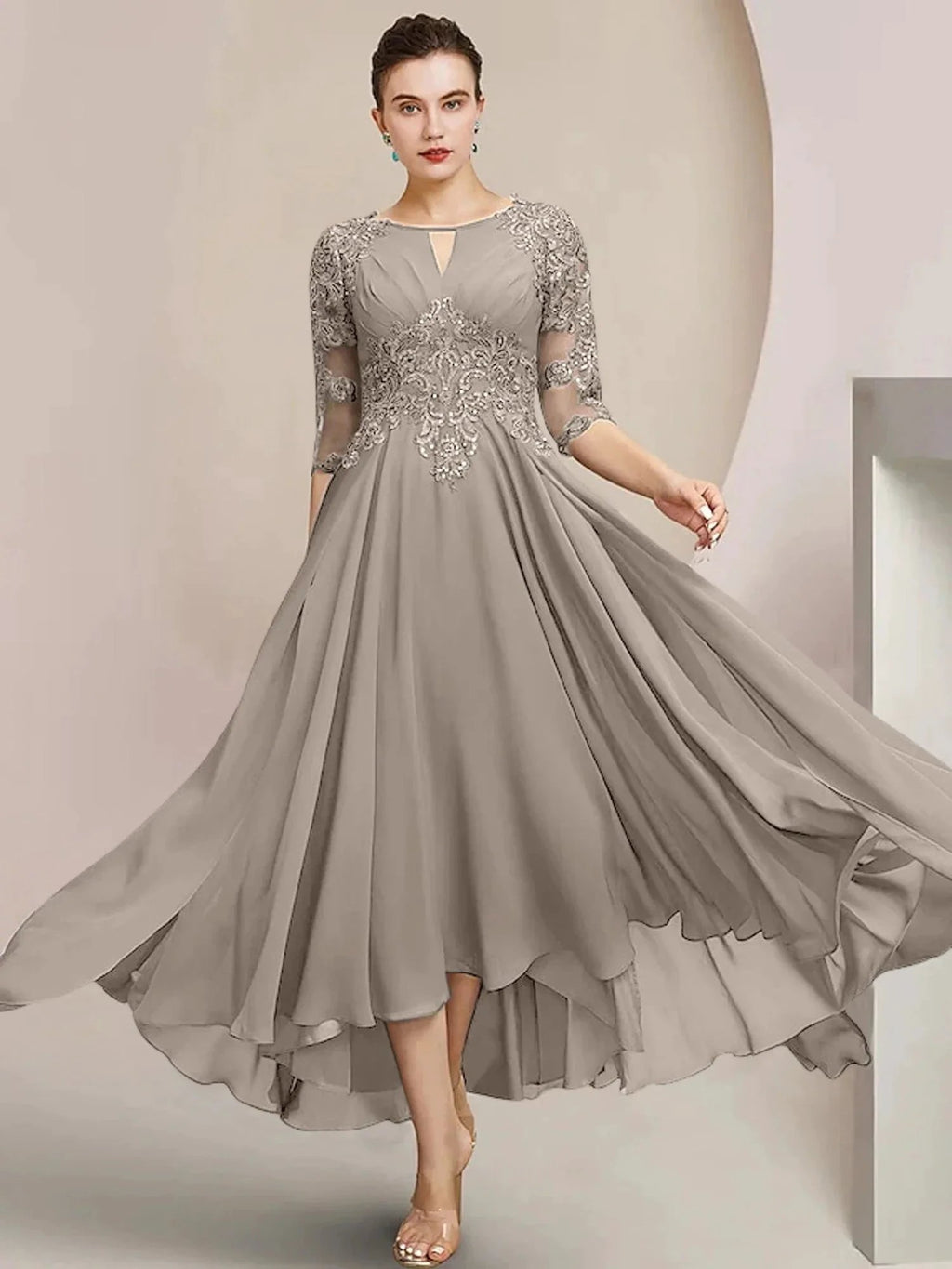 A-Line/Princess Scoop Tea-Length Mother of the Bride Dresses by Dreamylily