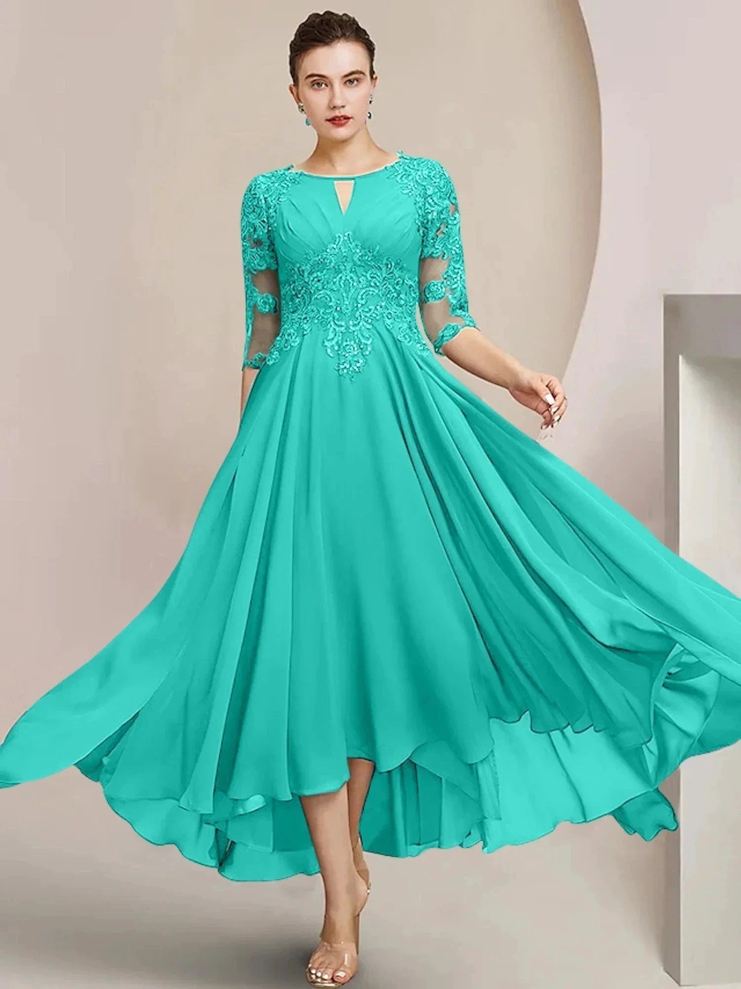 A-Line/Princess Scoop Tea-Length Mother of the Bride Dresses by Dreamylily
