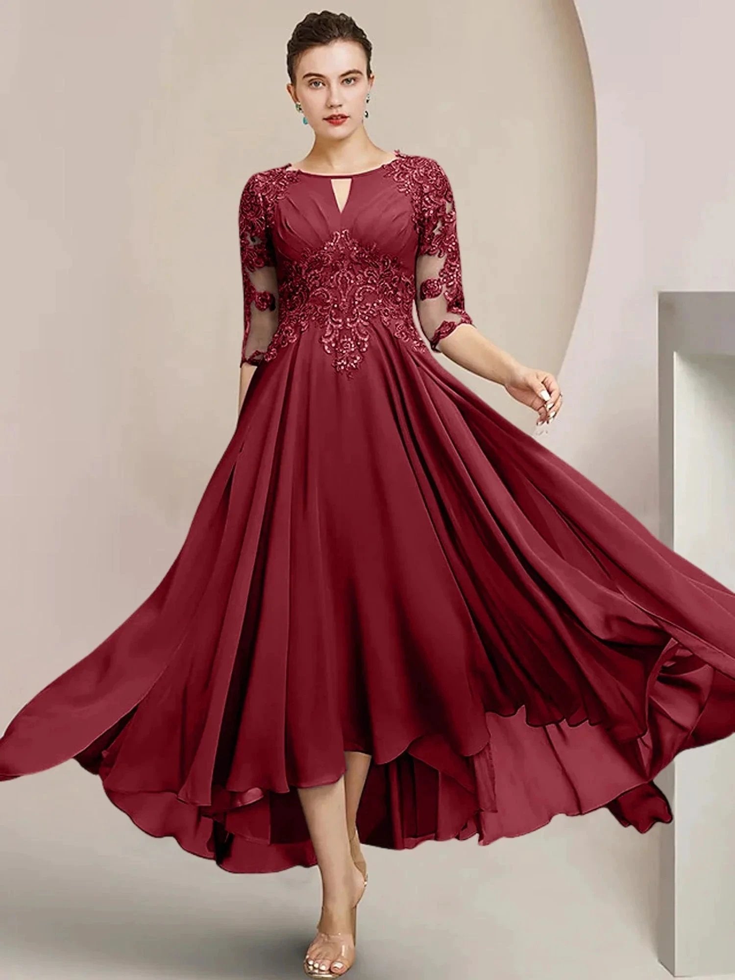 A-Line/Princess Scoop Tea-Length Mother of the Bride Dresses by Dreamylily