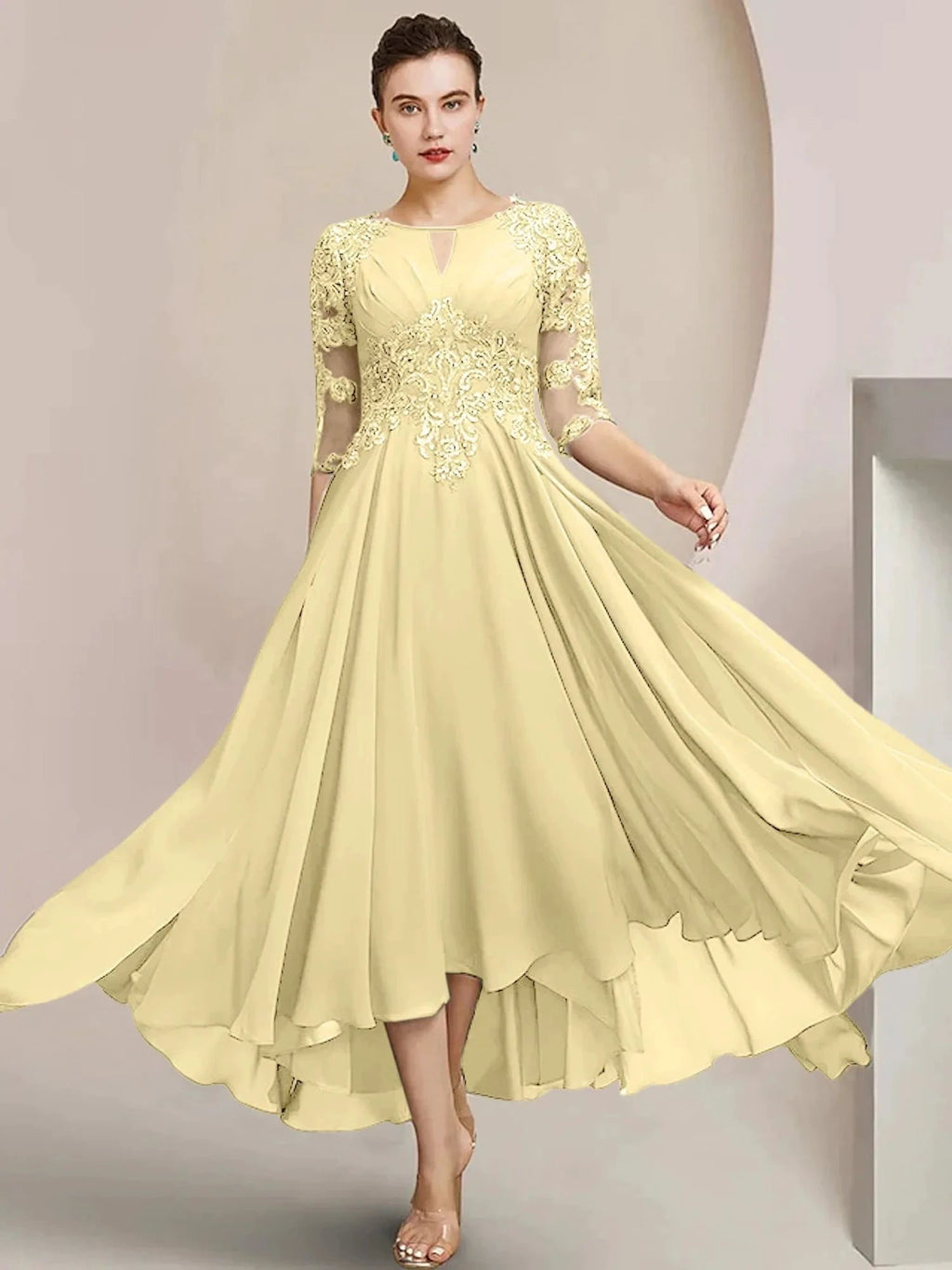 A-Line/Princess Scoop Tea-Length Mother of the Bride Dresses by Dreamylily