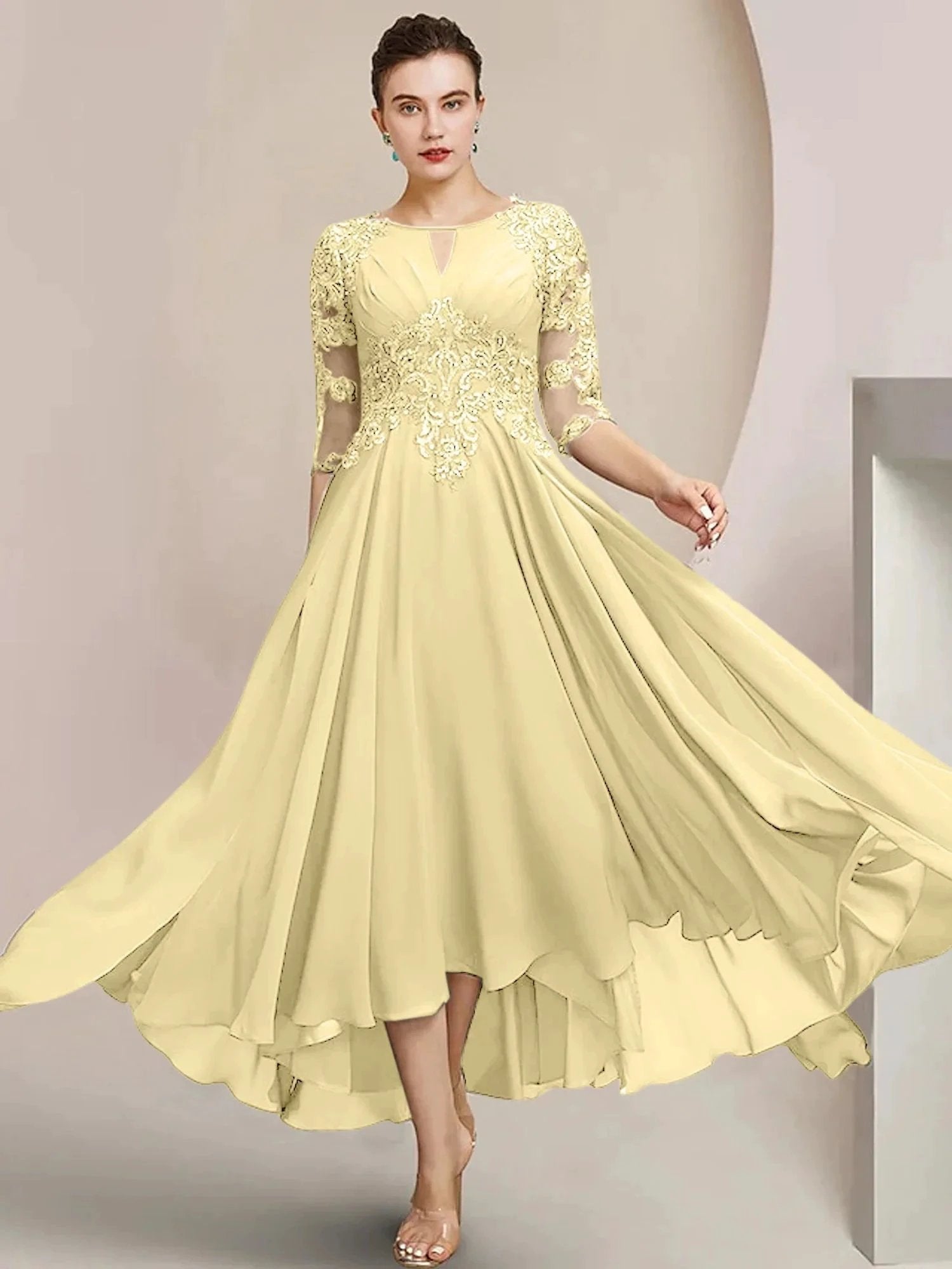 A-Line/Princess Scoop Tea-Length Mother of the Bride Dresses by Dreamylily