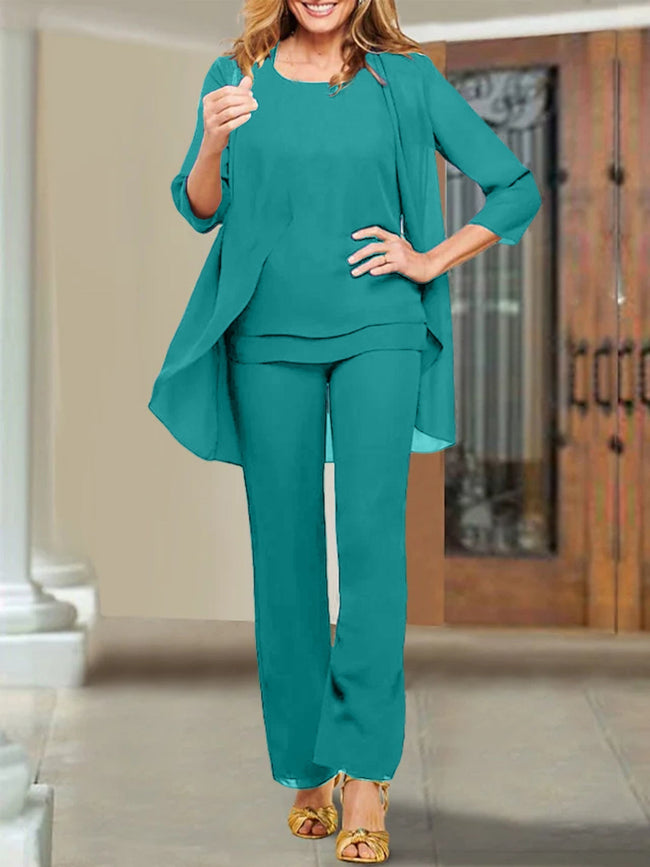 Chiffon Scoop Mother of the Bride Pantsuits Main Image