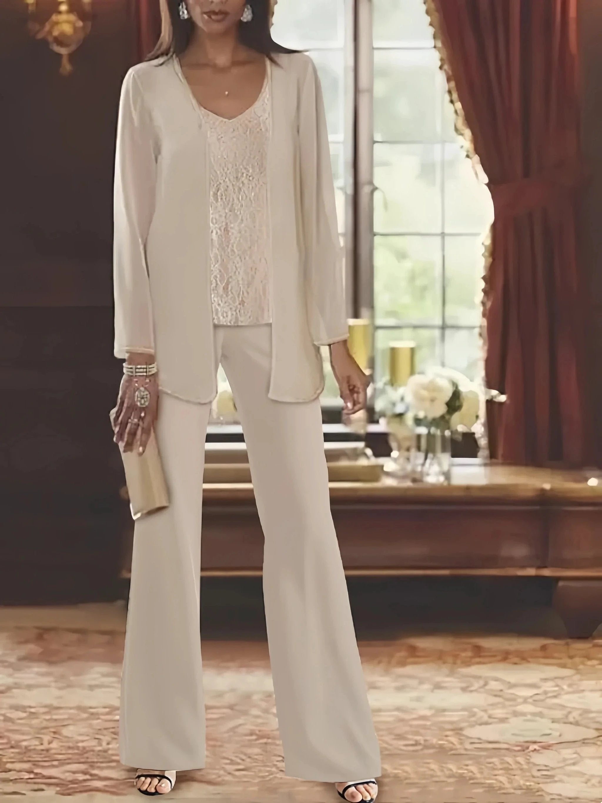 Chiffon Mother of the Bride Pantsuits with Jacket by Dreamylily