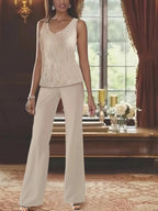 Chiffon Mother of the Bride Pantsuits with Jacket by Dreamylily