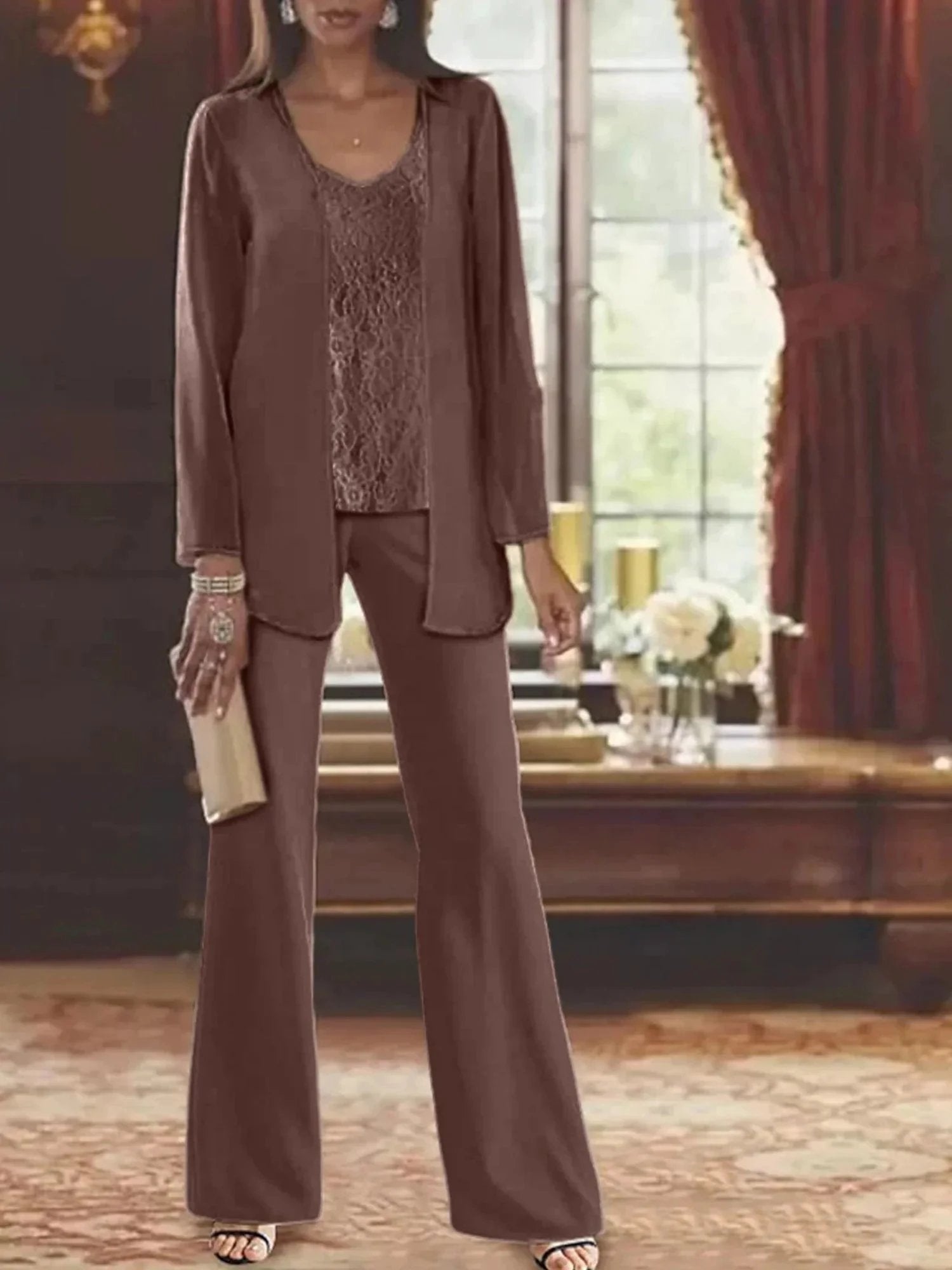 Chiffon Mother of the Bride Pantsuits with Jacket by Dreamylily