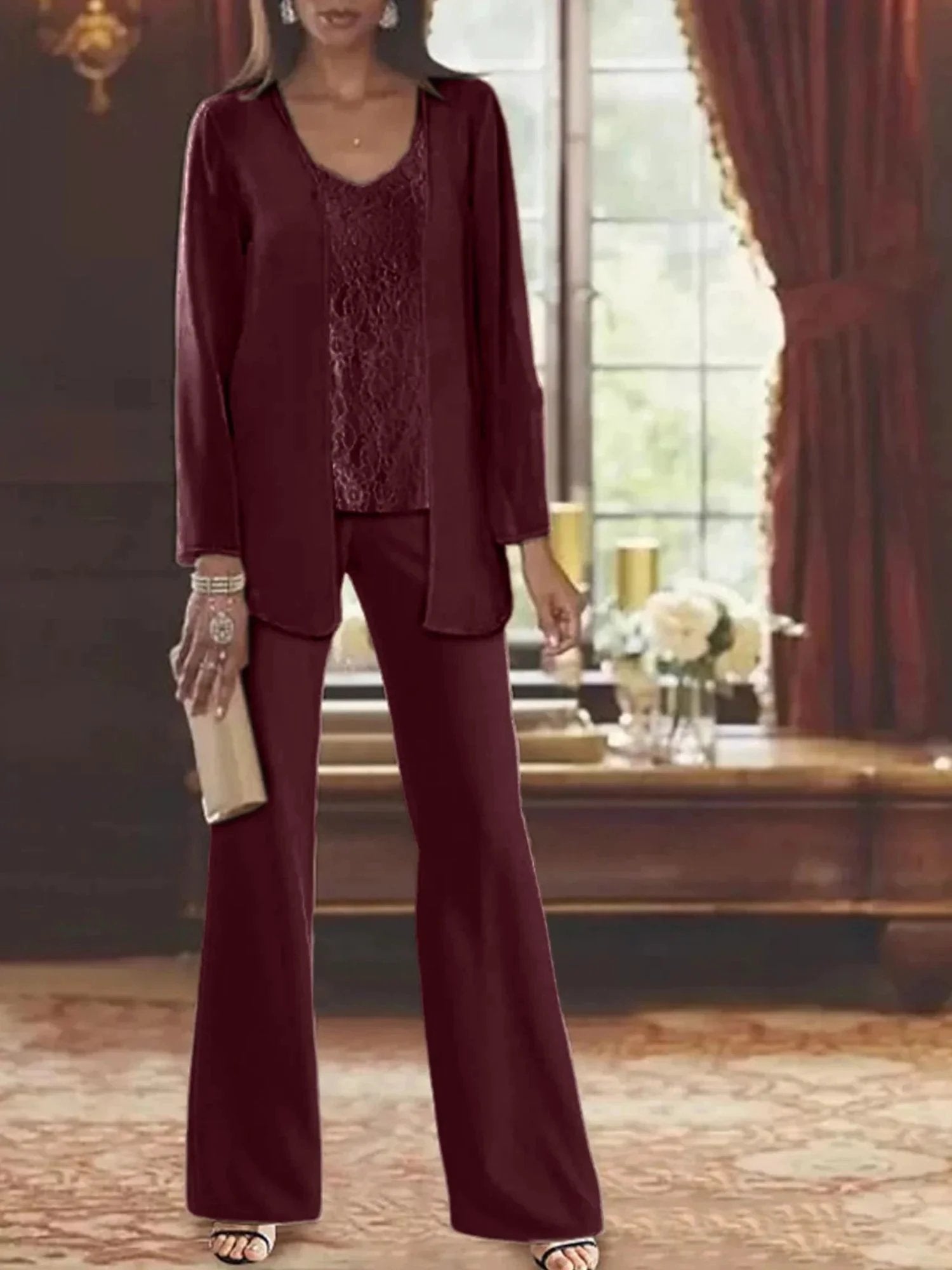 Chiffon Mother of the Bride Pantsuits with Jacket by Dreamylily