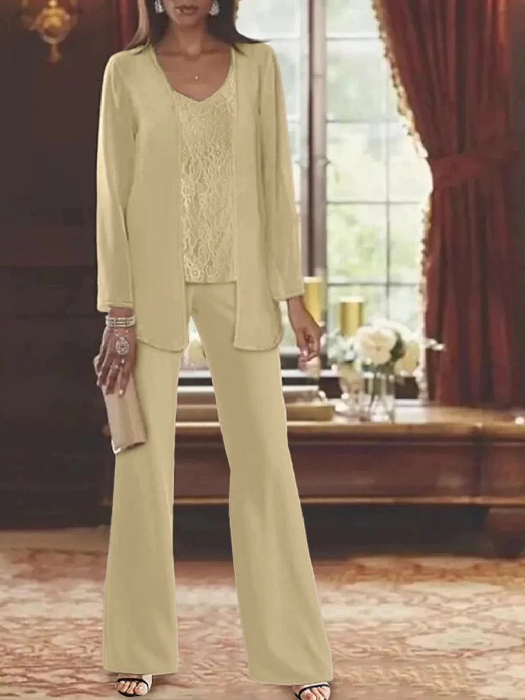 Chiffon Mother of the Bride Pantsuits with Jacket by Dreamylily