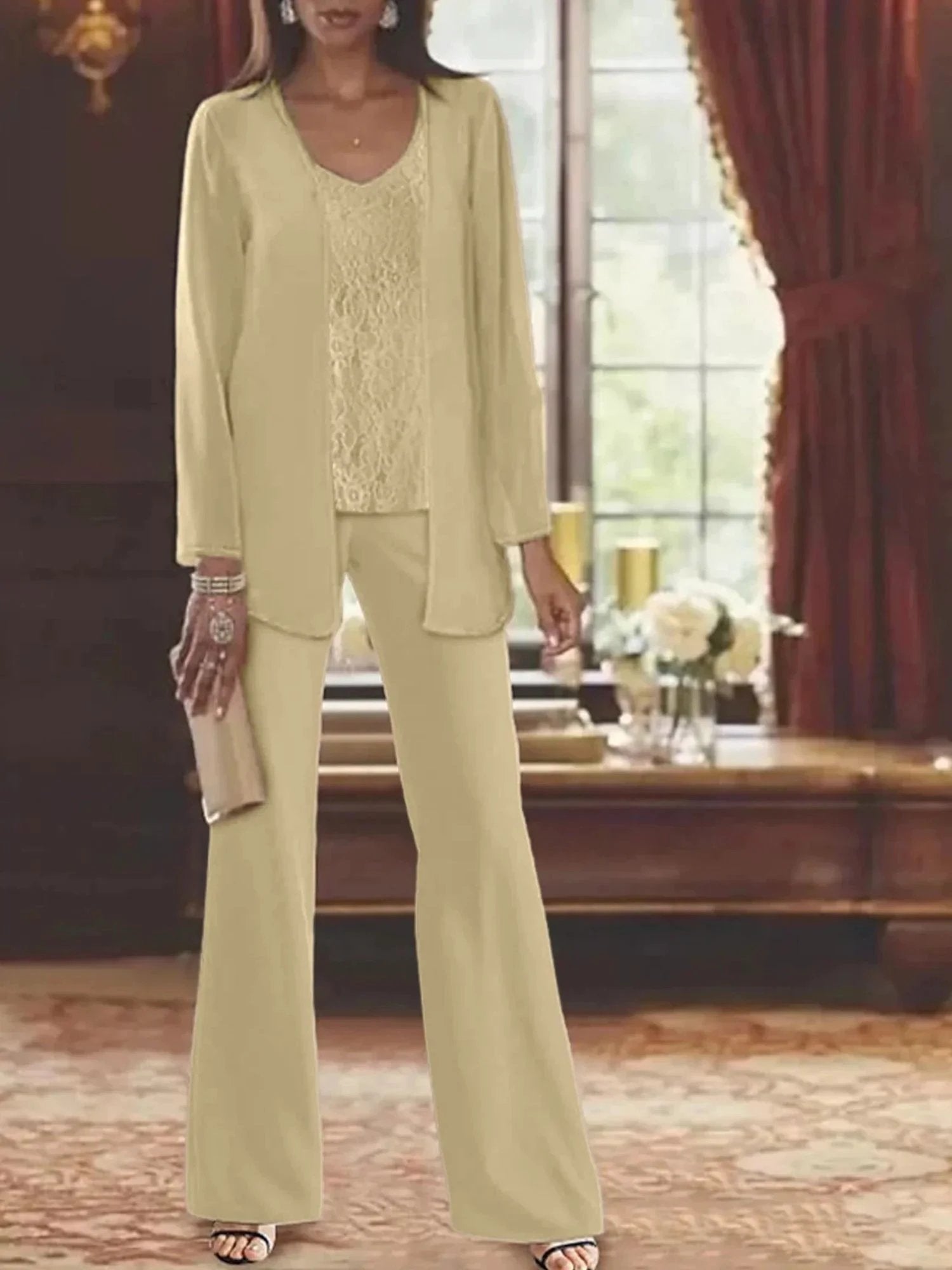 Chiffon Mother of the Bride Pantsuits with Jacket by Dreamylily