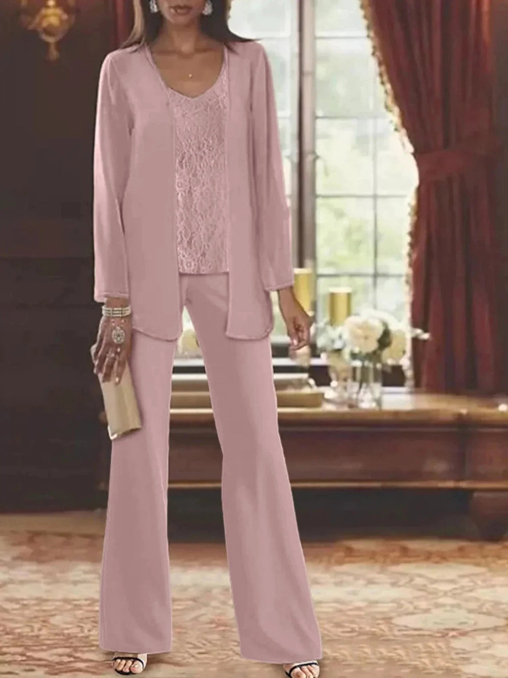 Chiffon Mother of the Bride Pantsuits with Jacket by Dreamylily