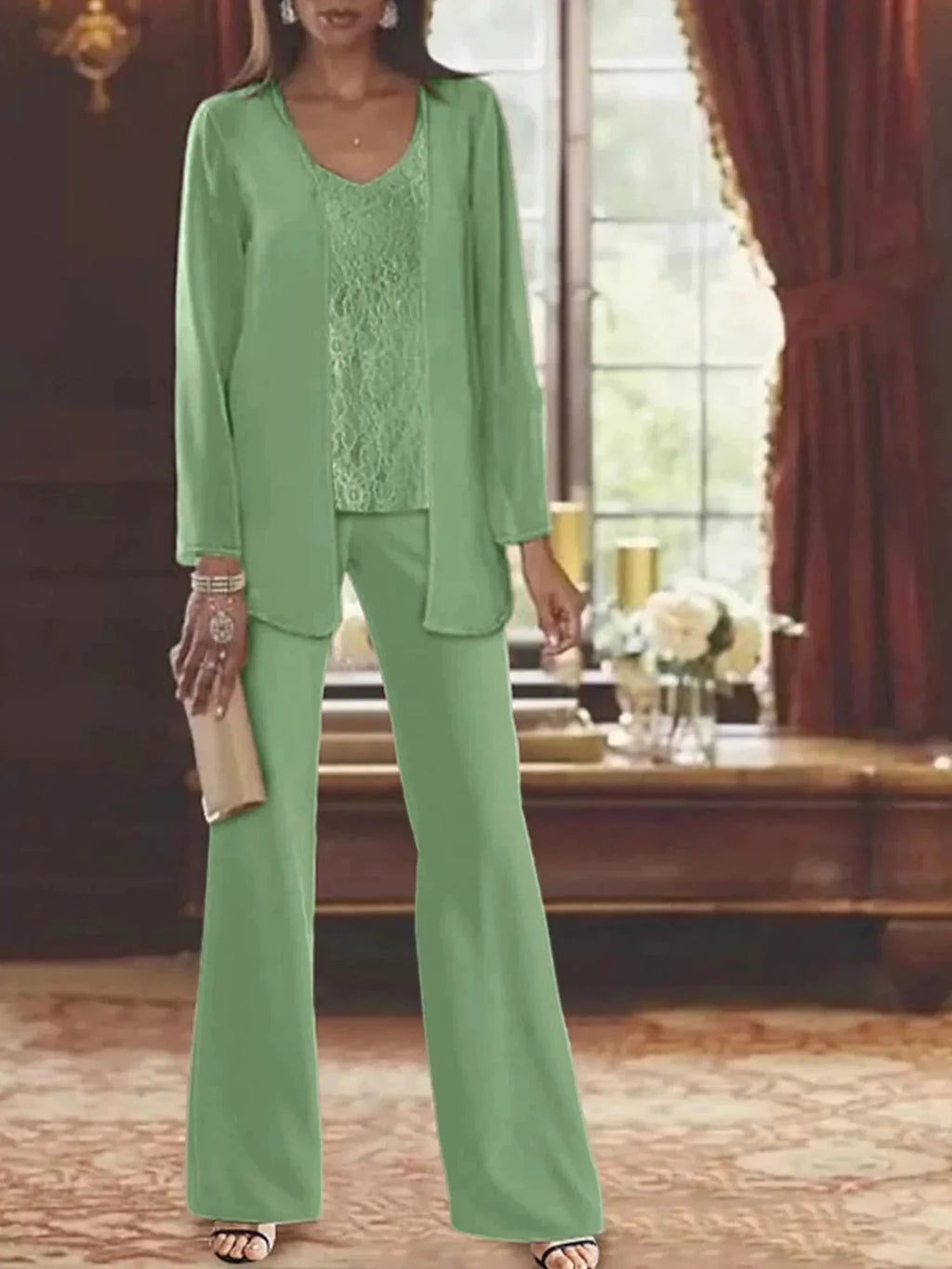 Chiffon Mother of the Bride Pantsuits with Jacket by Dreamylily