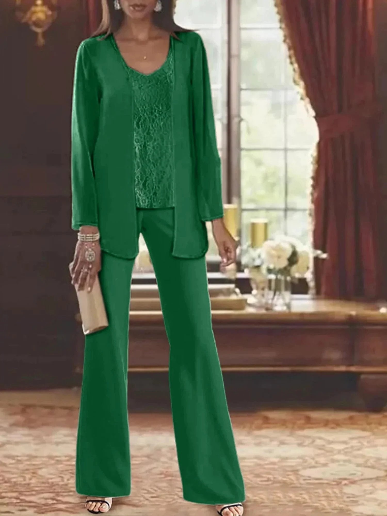 Chiffon Mother of the Bride Pantsuits with Jacket by Dreamylily