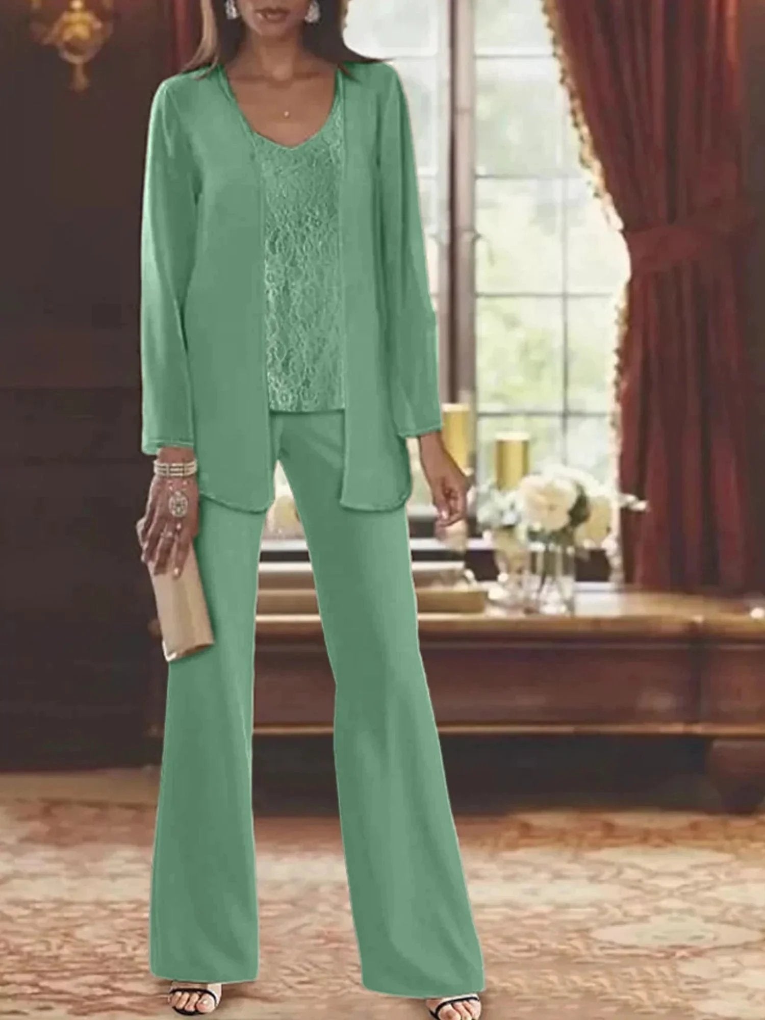 Chiffon Mother of the Bride Pantsuits with Jacket by Dreamylily