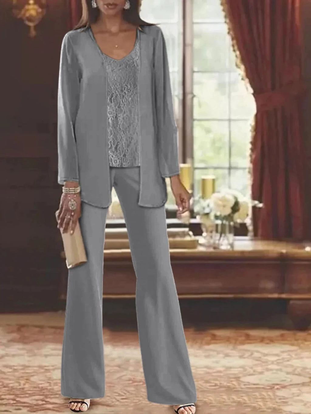 Chiffon Mother of the Bride Pantsuits with Jacket by Dreamylily