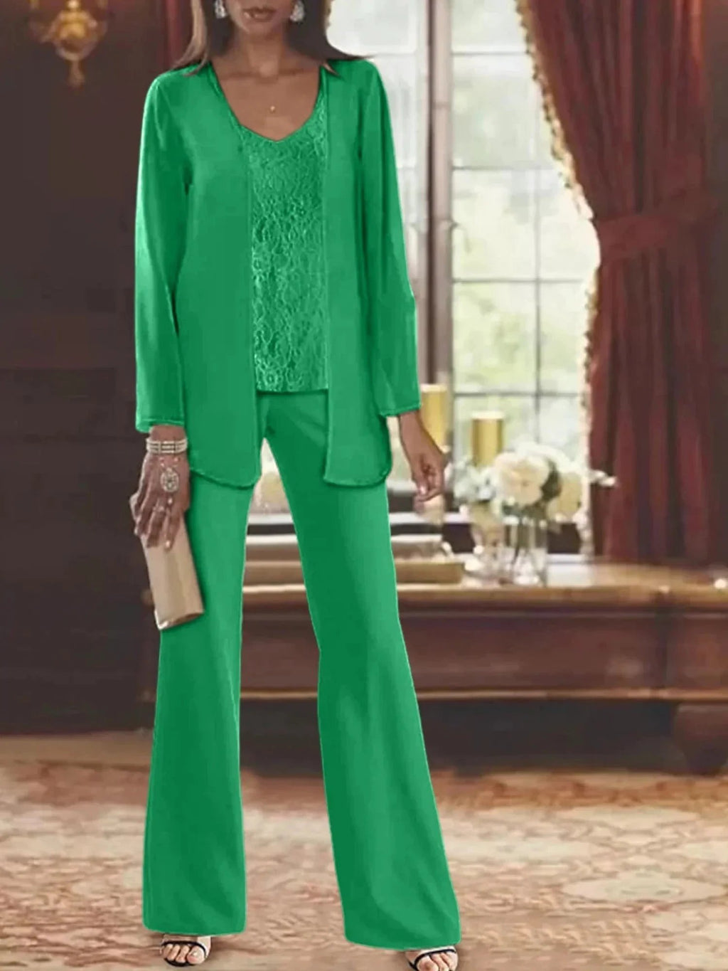 Chiffon Mother of the Bride Pantsuits with Jacket by Dreamylily
