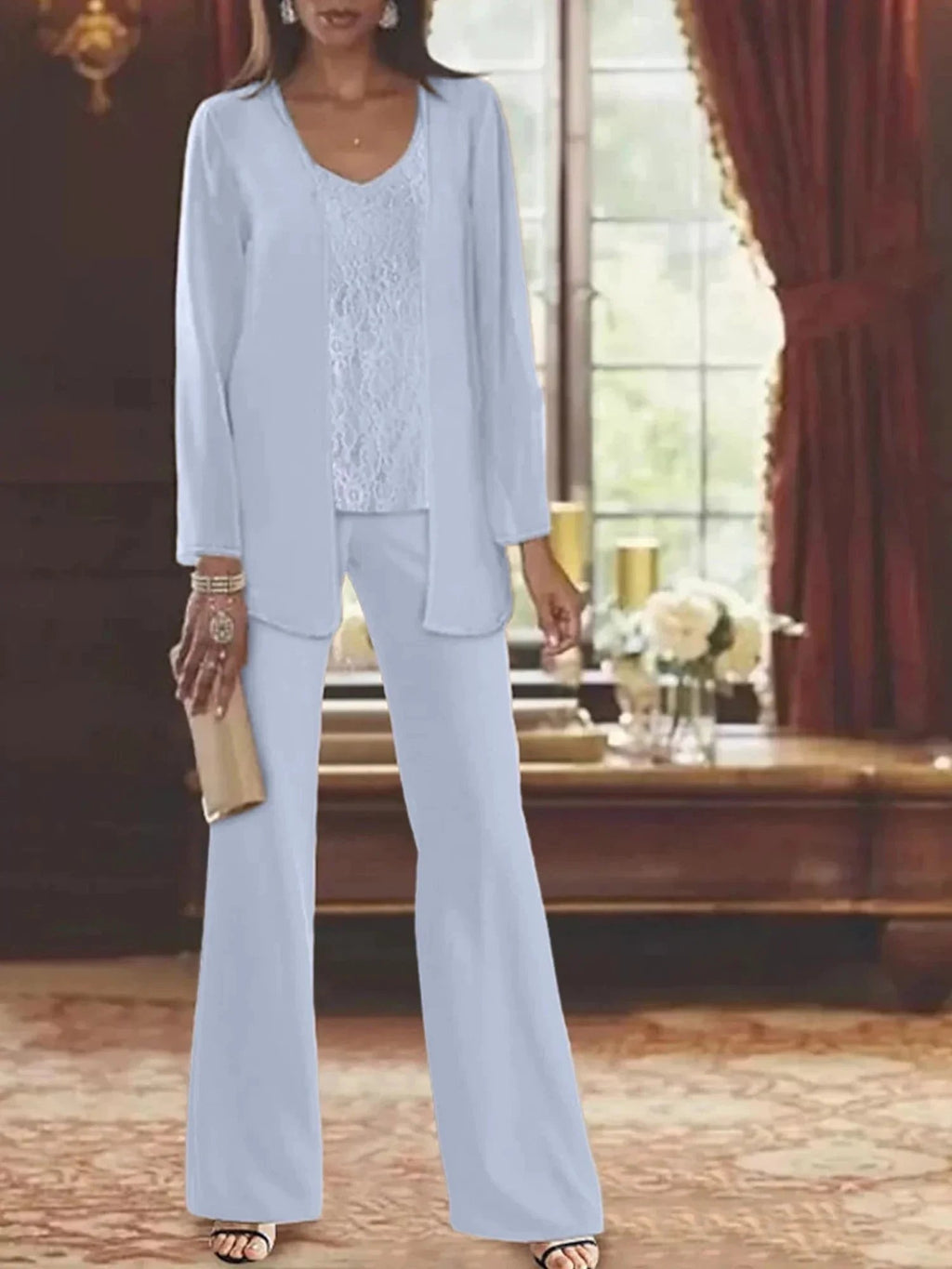 Chiffon Mother of the Bride Pantsuits with Jacket by Dreamylily
