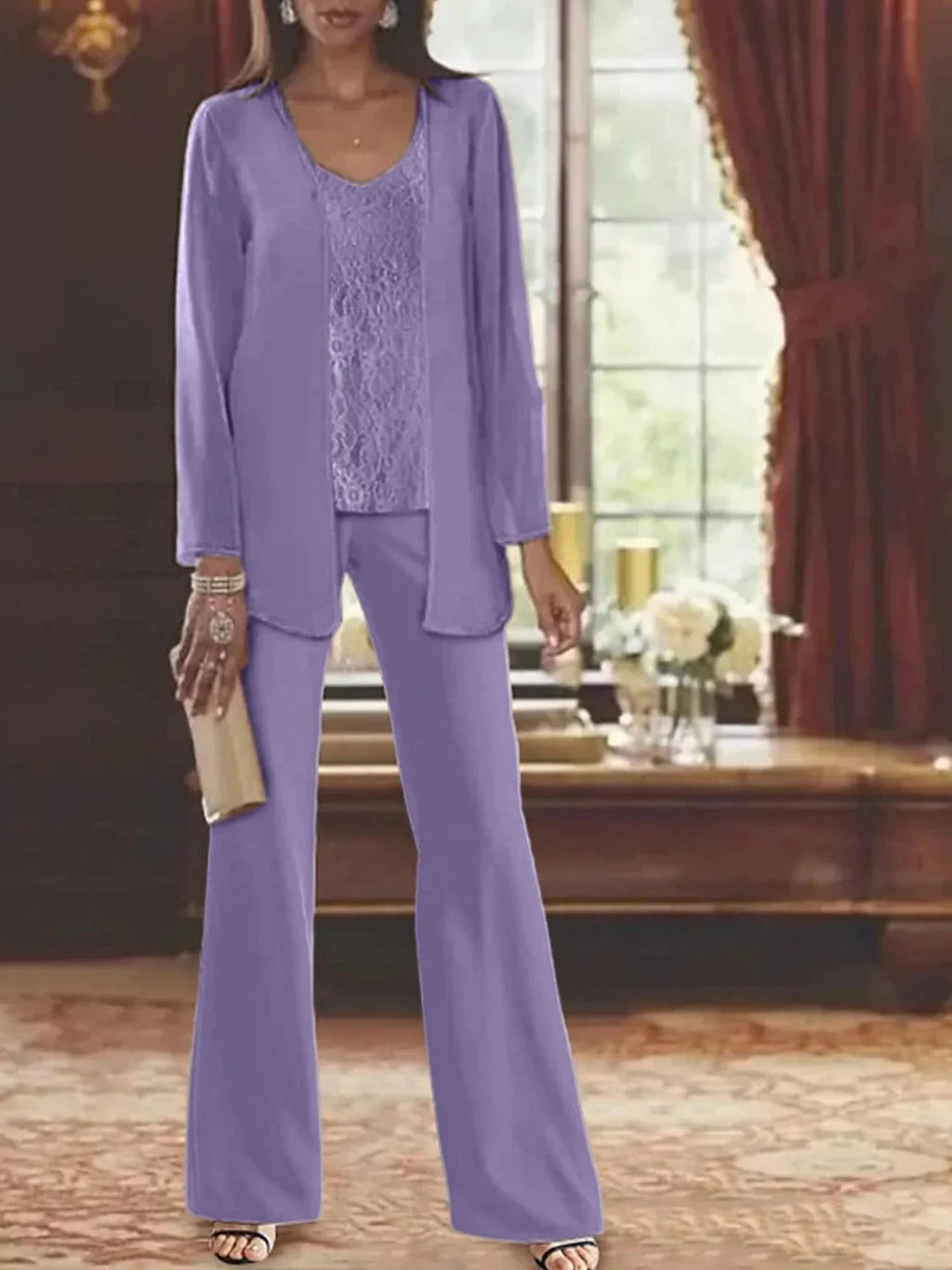 Chiffon Mother of the Bride Pantsuits with Jacket by Dreamylily