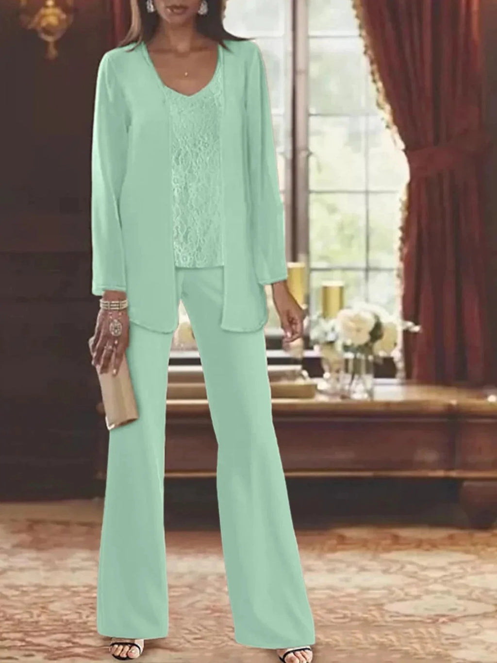 Chiffon Mother of the Bride Pantsuits with Jacket by Dreamylily