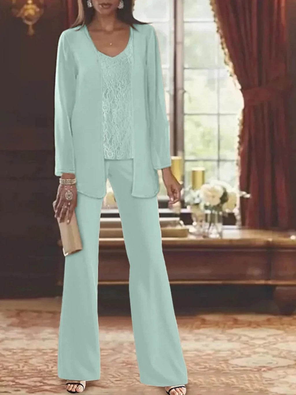 Chiffon Mother of the Bride Pantsuits with Jacket by Dreamylily