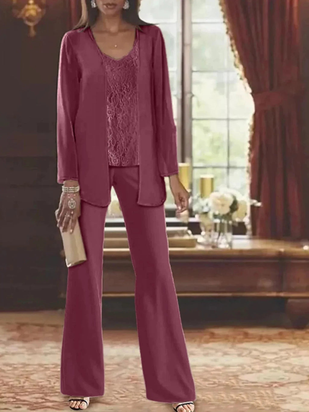 Chiffon Mother of the Bride Pantsuits with Jacket by Dreamylily