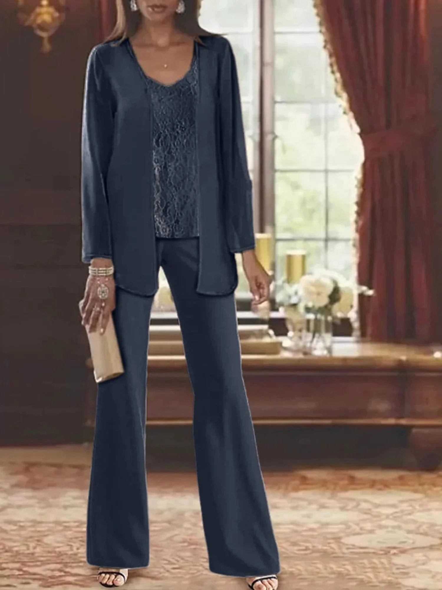 Chiffon Mother of the Bride Pantsuits with Jacket by Dreamylily