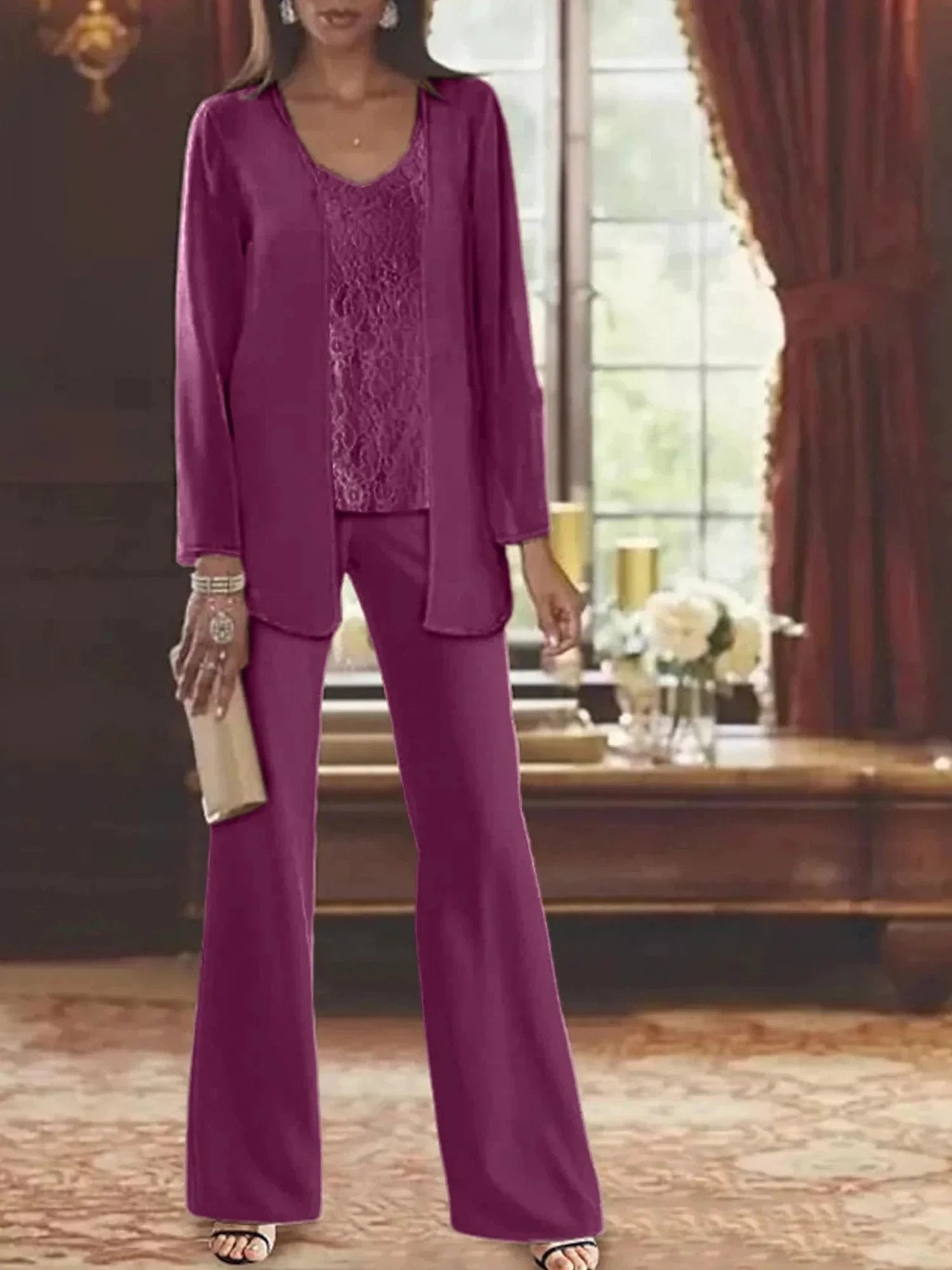 Chiffon Mother of the Bride Pantsuits with Jacket by Dreamylily