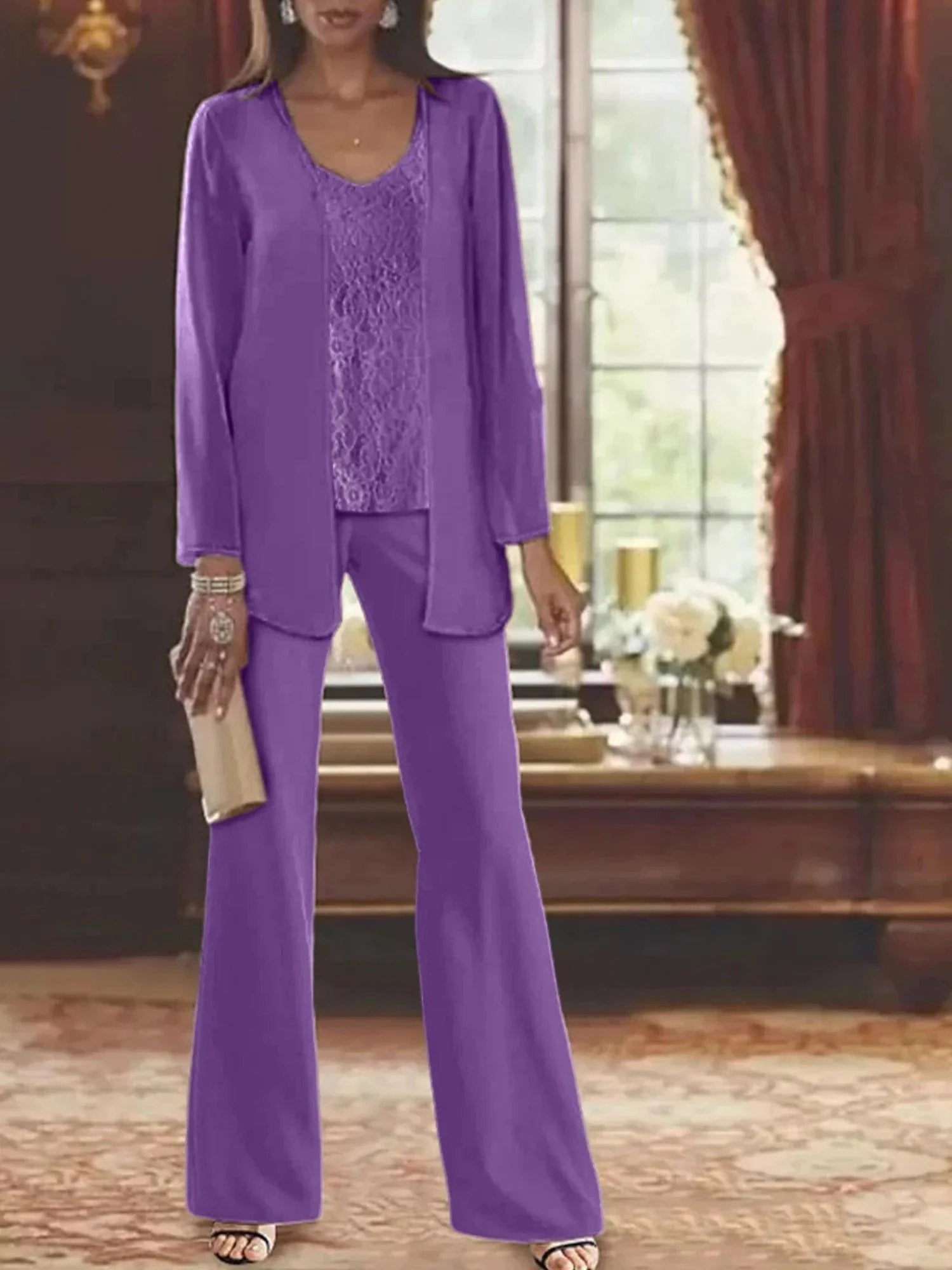 Chiffon Mother of the Bride Pantsuits with Jacket by Dreamylily
