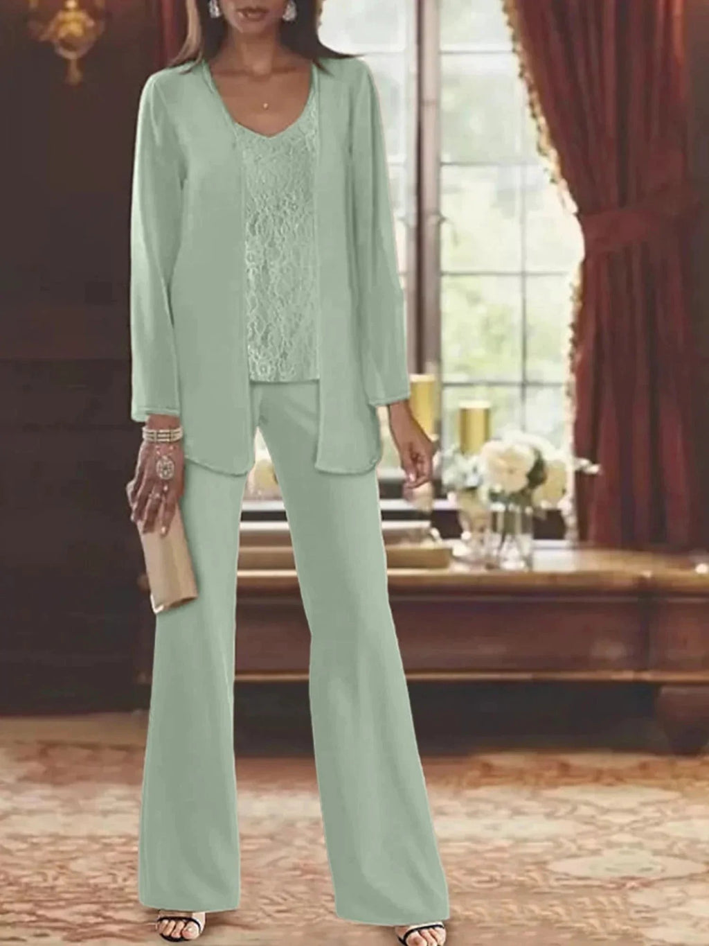 Chiffon Mother of the Bride Pantsuits with Jacket by Dreamylily
