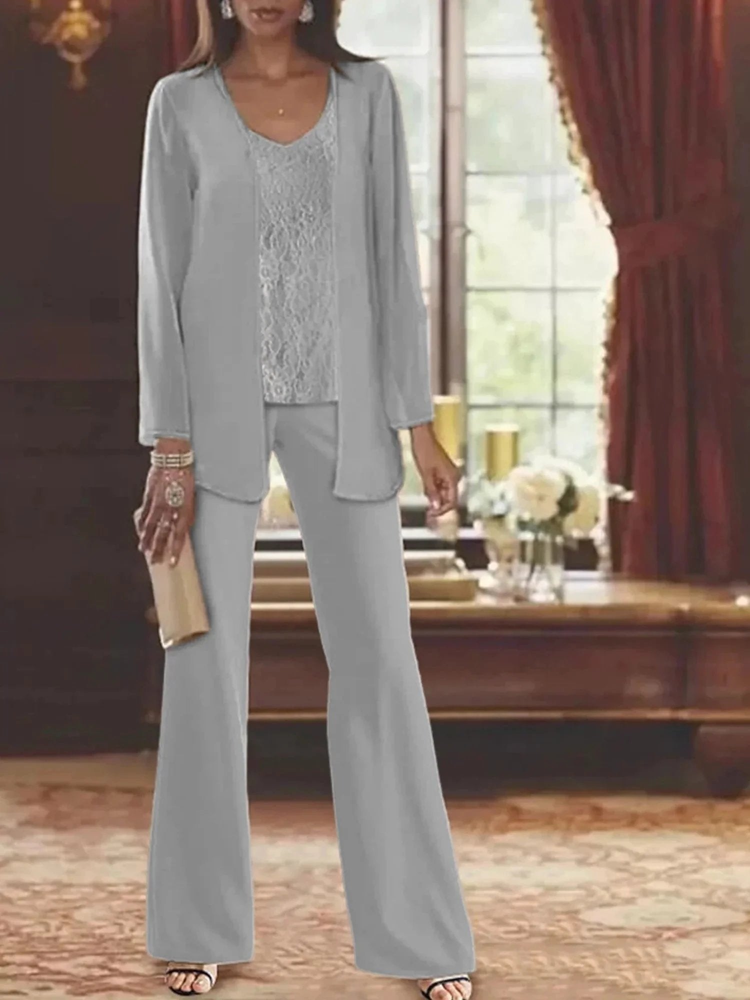 Chiffon Mother of the Bride Pantsuits with Jacket by Dreamylily