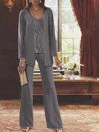 Chiffon Mother of the Bride Pantsuits with Jacket by Dreamylily