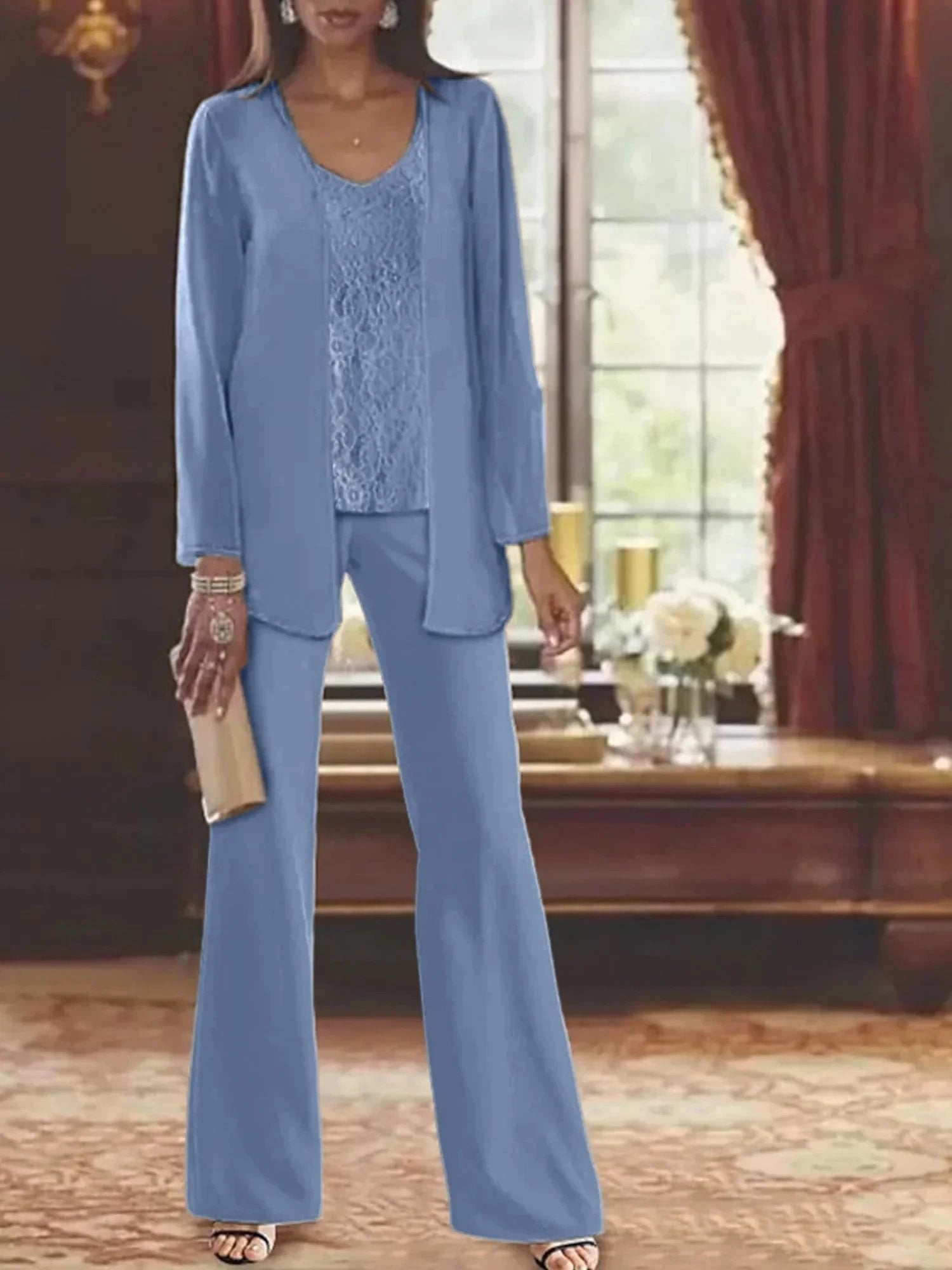 Chiffon Mother of the Bride Pantsuits with Jacket by Dreamylily